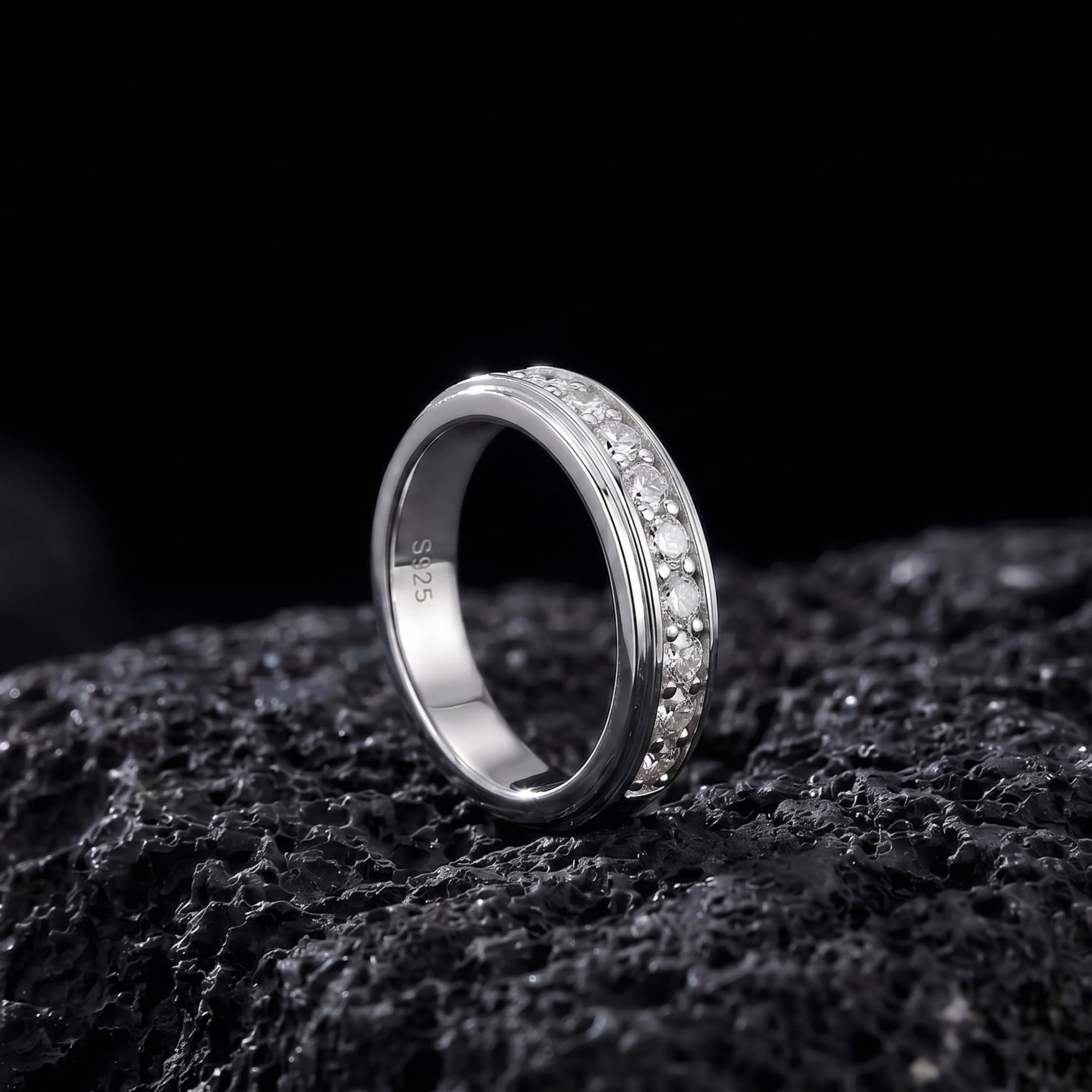 SFTING Men Wedding Band 925 Sterling Silver Ring with 5A Zirconia (Silver, Size 9) gd8gn - Image 3
