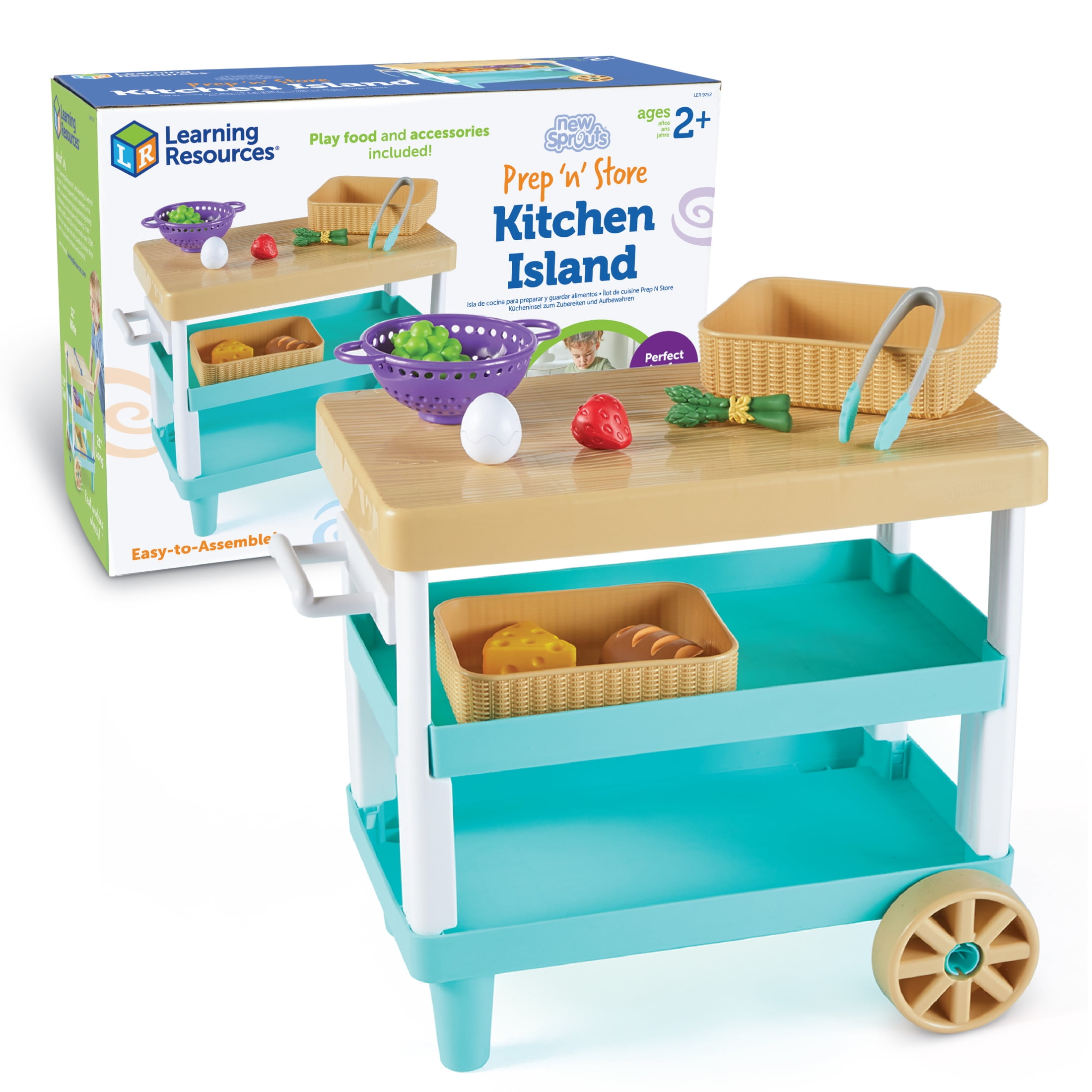 Learning Resources New Sprouts Prep 'n' Store Kitchen Island Play Food Set (Multicolor, 8 Piece Set) zcg7n