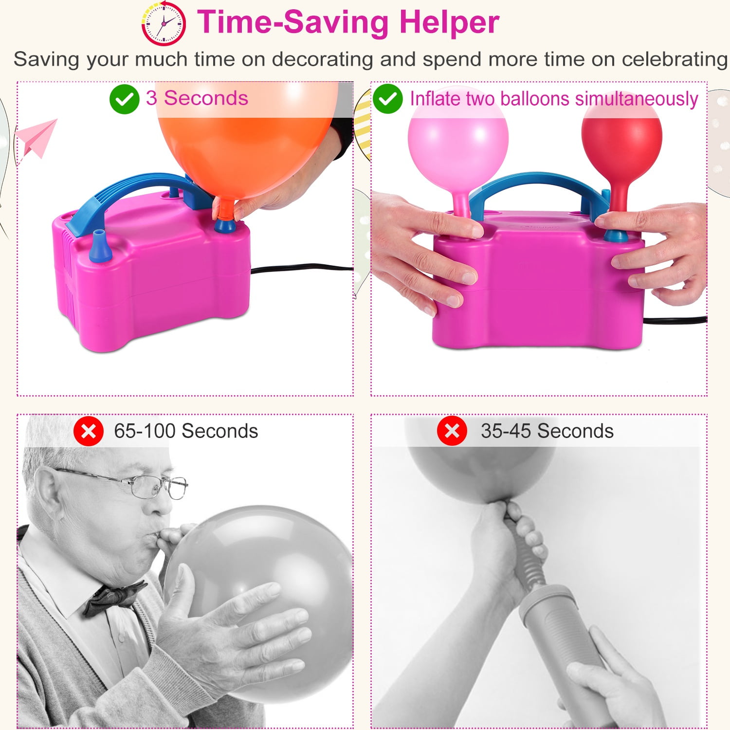 iMounTEK Electric Balloon Pump, Automatic Dual Nozzle Inflator for Party Decorations (Pink, 2.1 lbs) iu7au