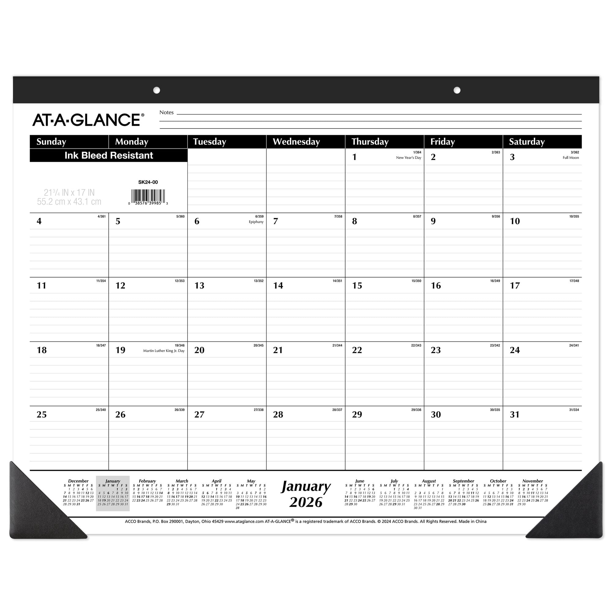 AT-A-GLANCE 2026 Monthly Desk Pad Calendar, Ink-Resistant Paper, Large (White, 21.75 in x 17 in) 20xi1
