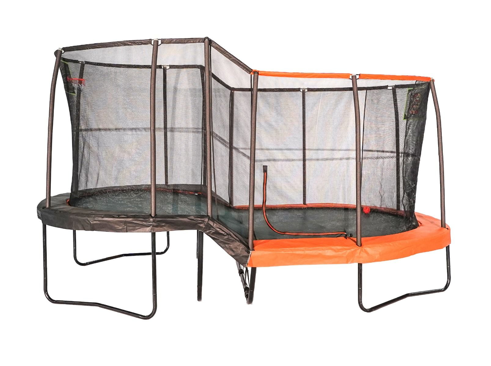 Jumpking Oval Multi-Level Heavy-Duty Trampoline with Basketball Hoop and Toss Game (10 ft x 17 ft) gbaoh