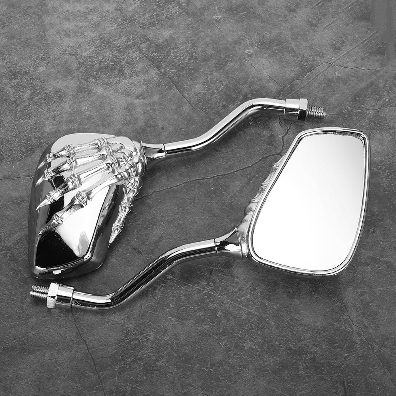 Fyydes Motorcycle Rearview Mirrors Skeleton Skull Hand Design (Chrome, 2 Pack) o6e32