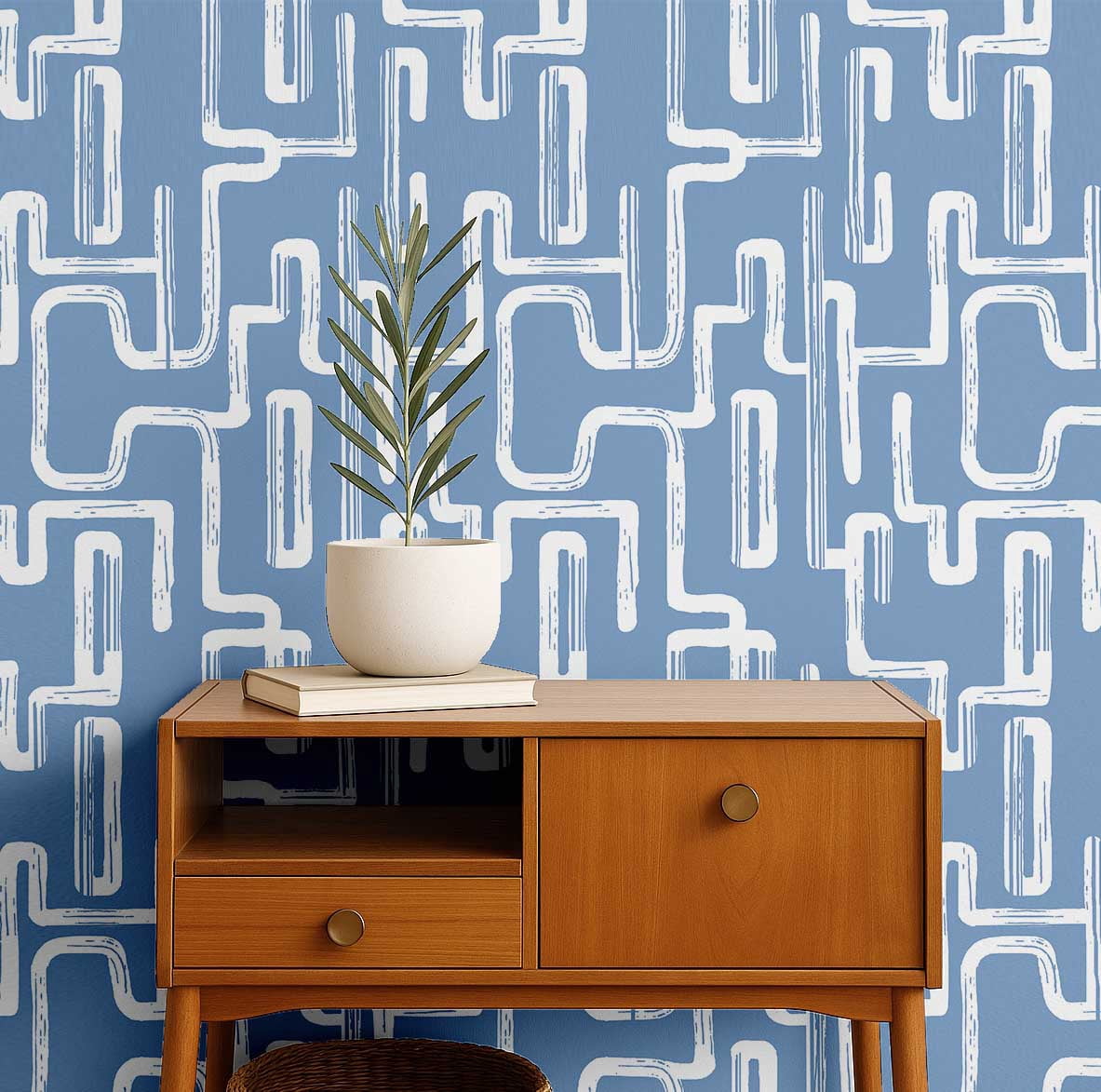 S4Sassy Peel & Stick Geometric Maze Vinyl Wallpaper, Waterproof Removable Contact Paper for Home Decor (Blue, 25 in x 60 in) f5m36