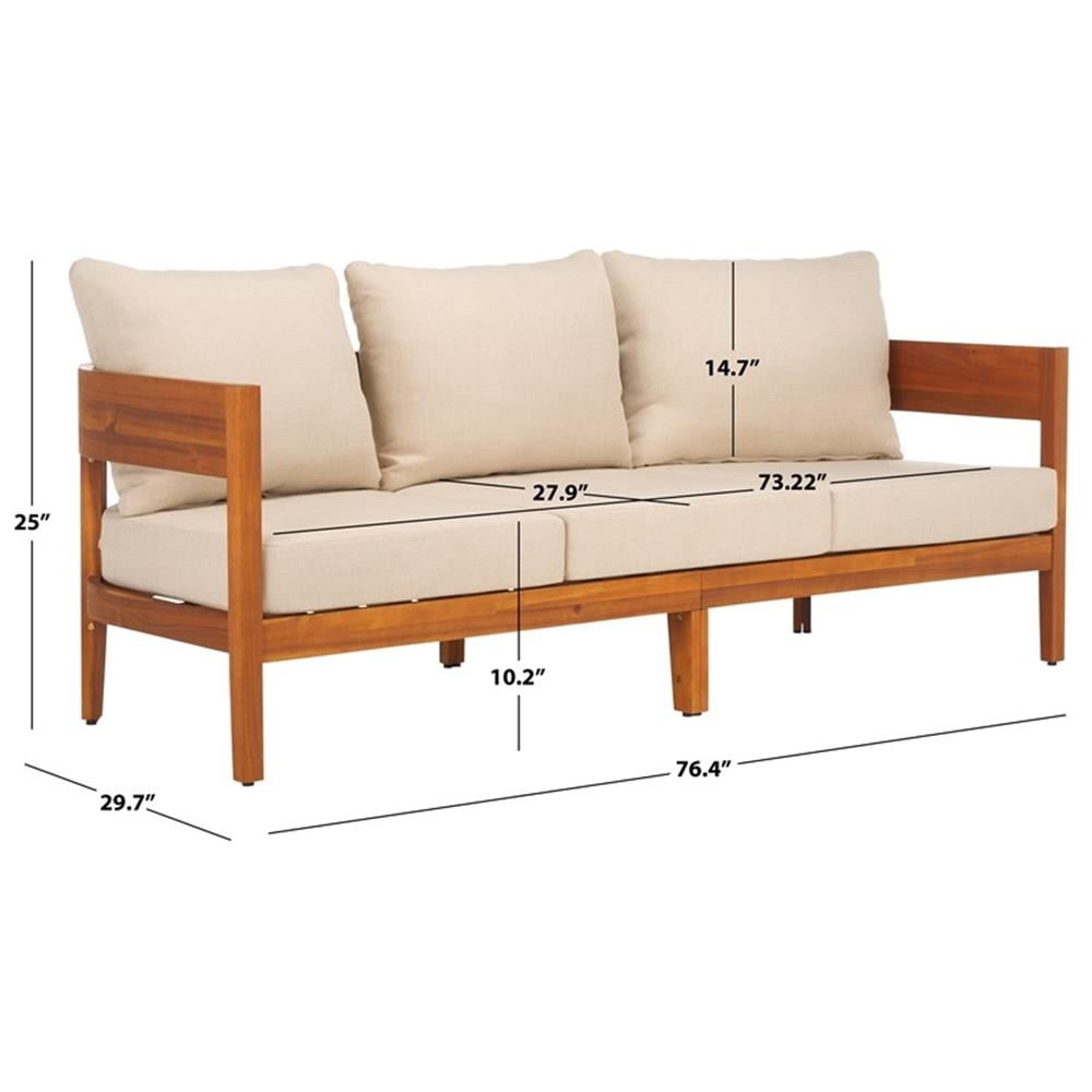 Pemberly Row Outdoor Teak Wood Sofa with Polyester Cushions (Natural/Taupe, 72 in) sf89j