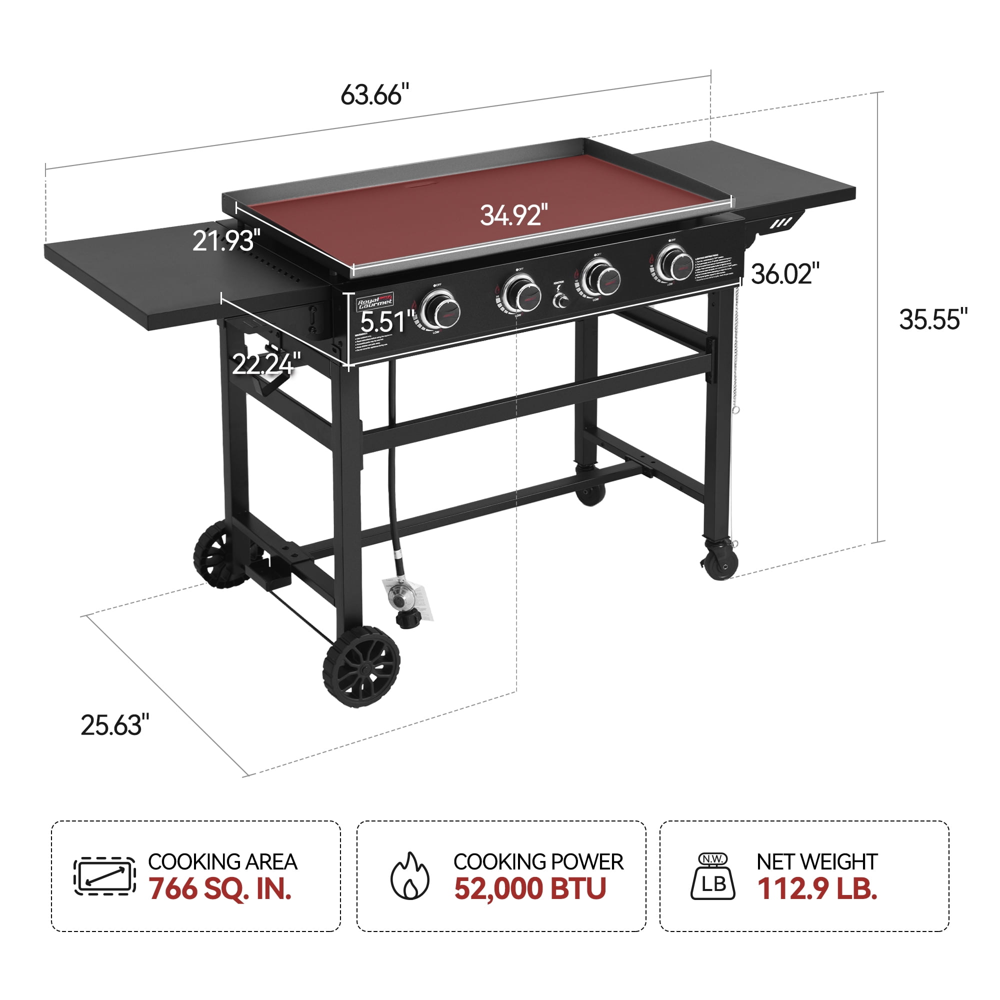 Royal Gourmet 4-Burner Propane Gas Griddle Grill, Heavy-Duty Outdoor Cooking Station with Cover (Silver, 36 in) m0scs