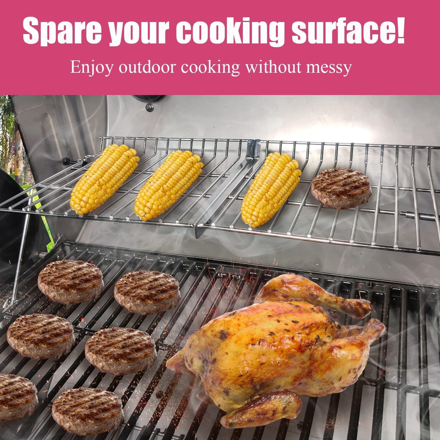 Char-Griller Stainless Steel Grill Warming Rack Replacement for 5050, 5650, 3001, 2223, 5072, 2823, 3030 (20.75 in x 11 in) 8nysf