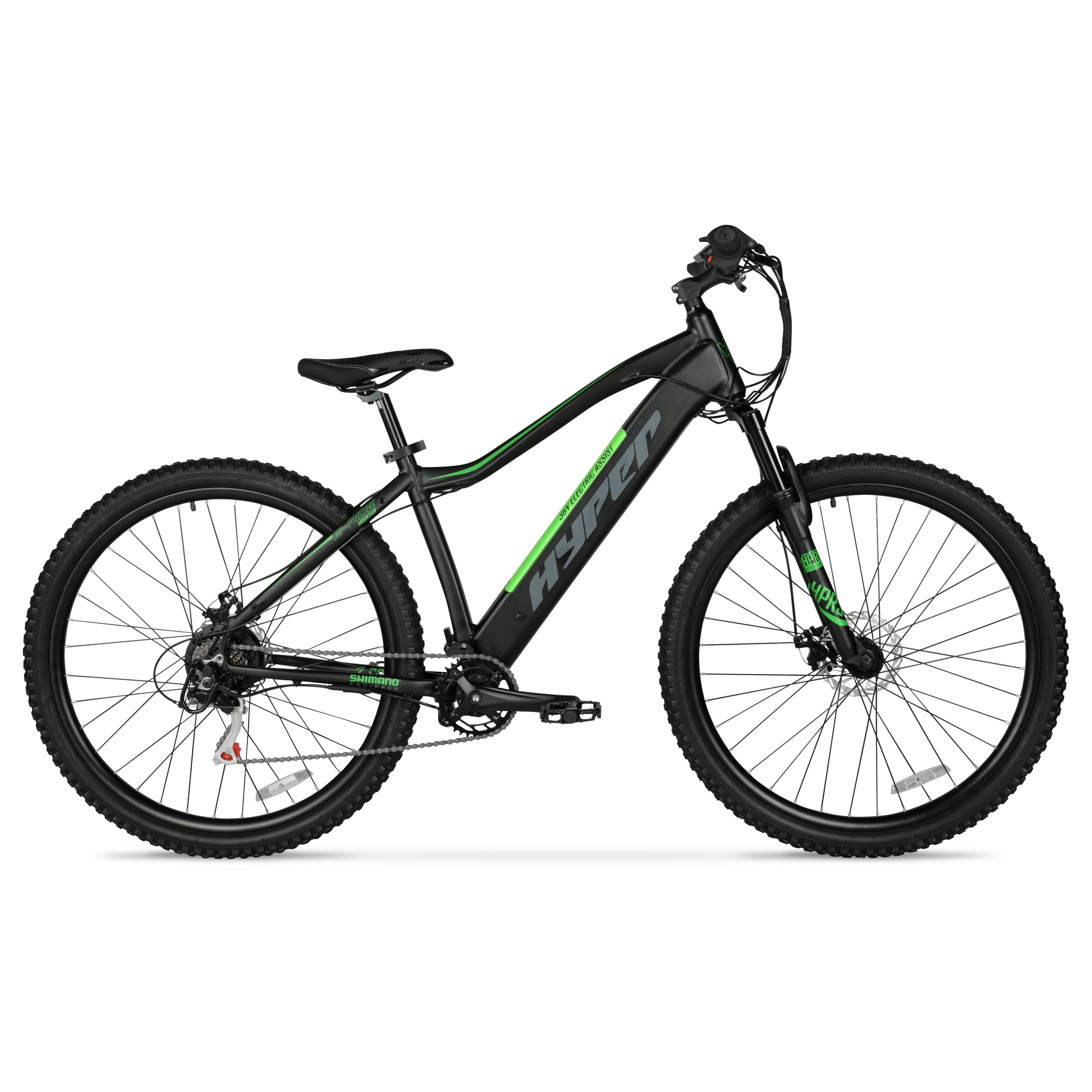 Hyper Bicycles 29 in Electric Mountain Bike, 350W Motor, 6-Speed Trail E-Bike (Black, 29 in) 5tser