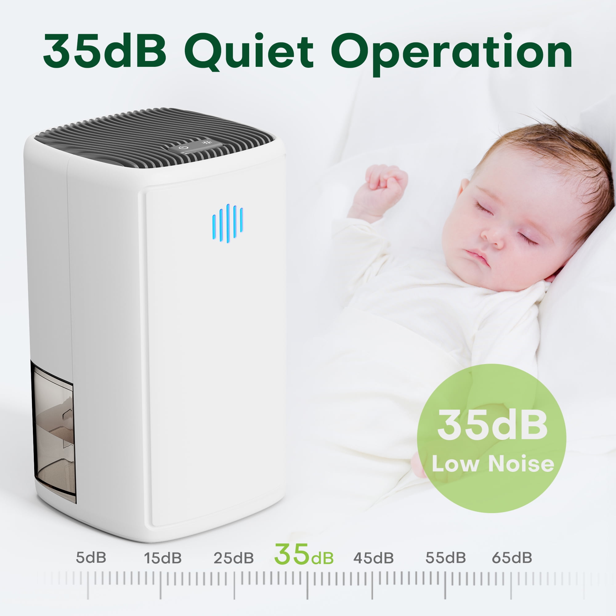 Kloudic Compact Dehumidifier for Home, Quiet Portable Air Dryer with Auto Shut Off (White, 37 oz) p15yx