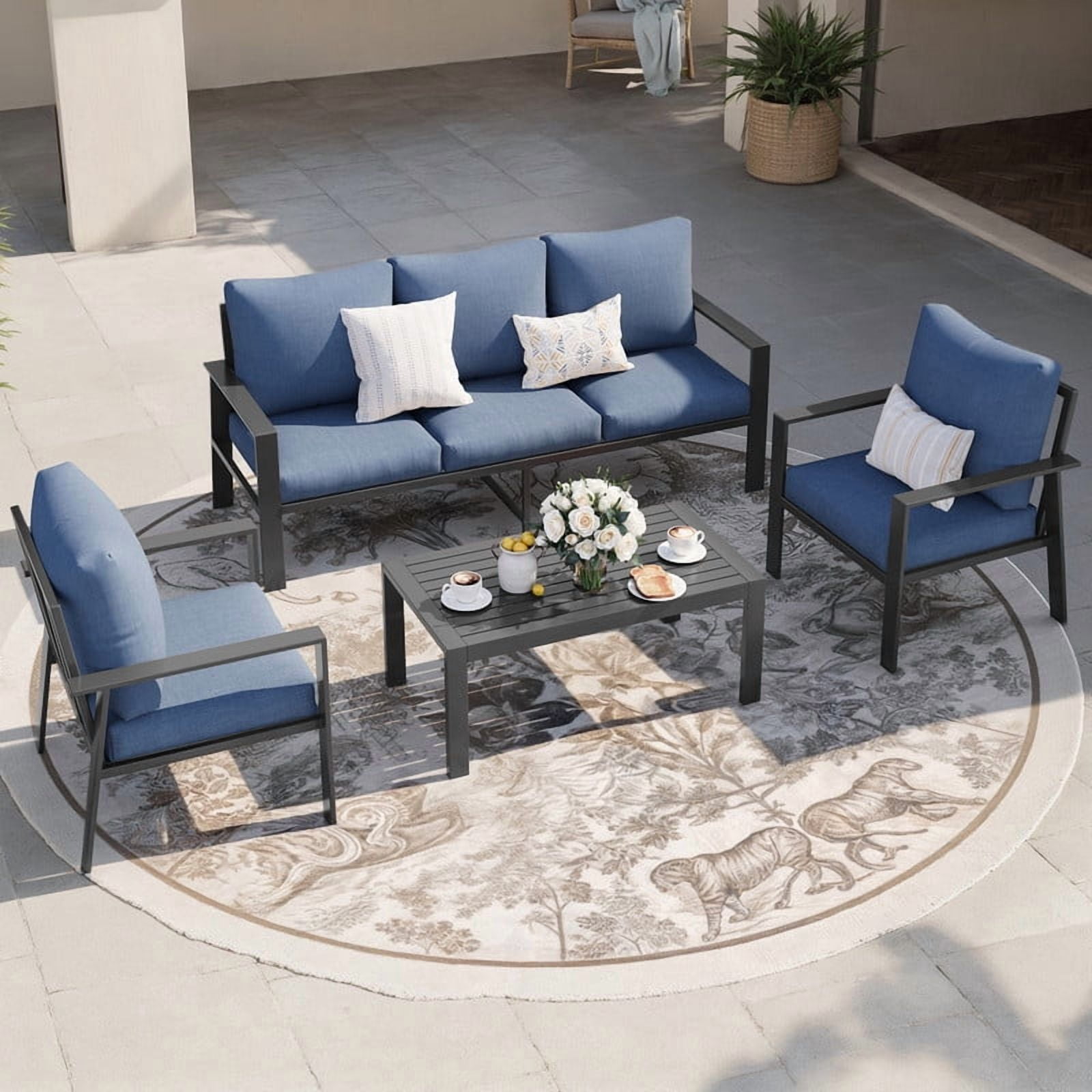 ELPOSUN Aluminum Outdoor Patio Furniture Set 6-Piece Sectional Sofa Conversation Set (Navy, 6-Piece) 8uifk