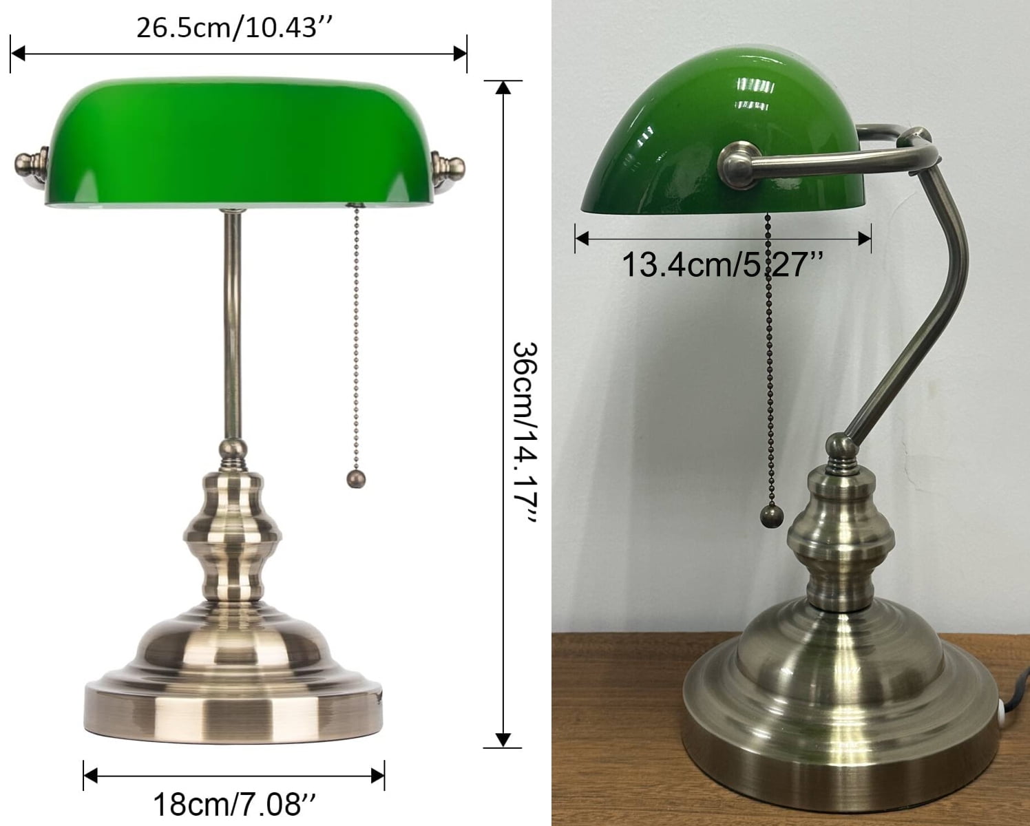 Green Bank Desk Lamp Traditional Banker Style Metal Task Light (Green, 15 in) nazmo