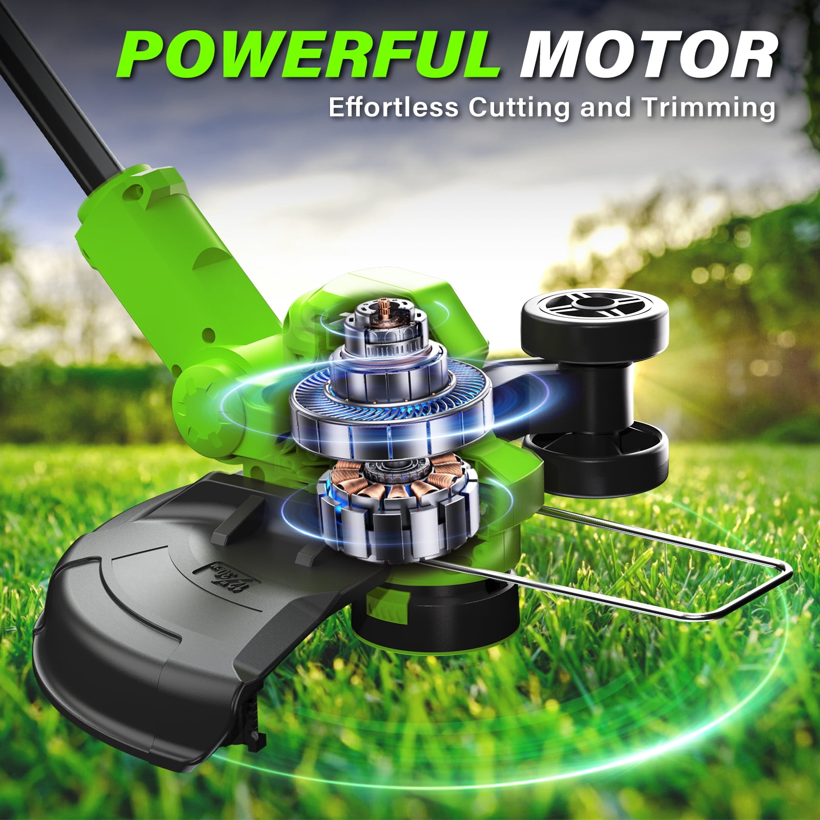 Generic 20V Cordless String Trimmer and Lawn Edger, Brushless Motor, 2x2.0Ah Batteries, 12 in Cutting Path (Black/Green, 12 in) fvha6