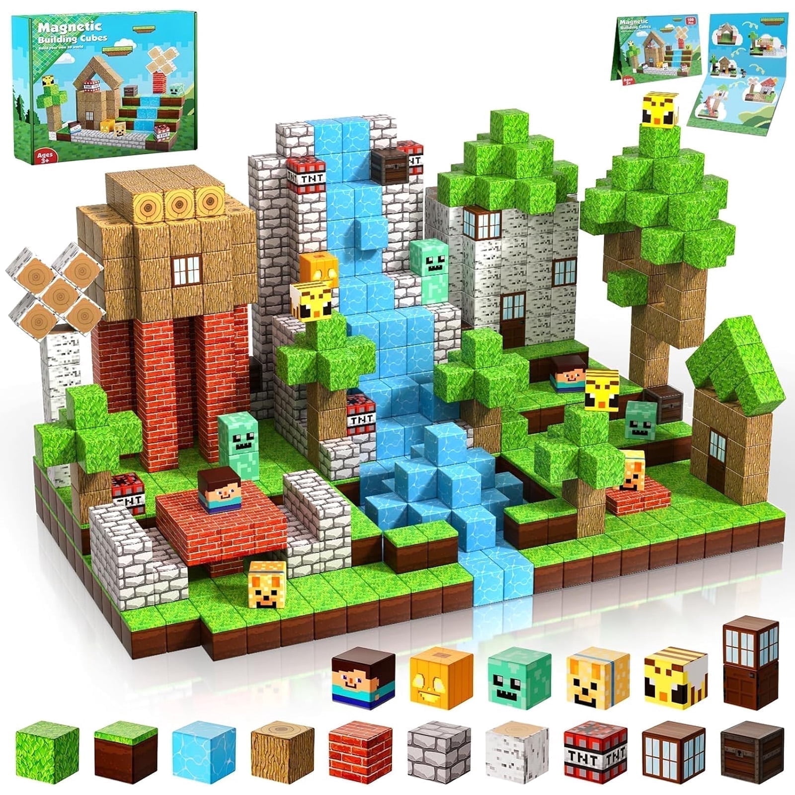 Annexfun Magnetic Building Blocks Set, STEM Montessori Sensory Stacking Cubes for Creative Construction (100 Pieces) d73ep