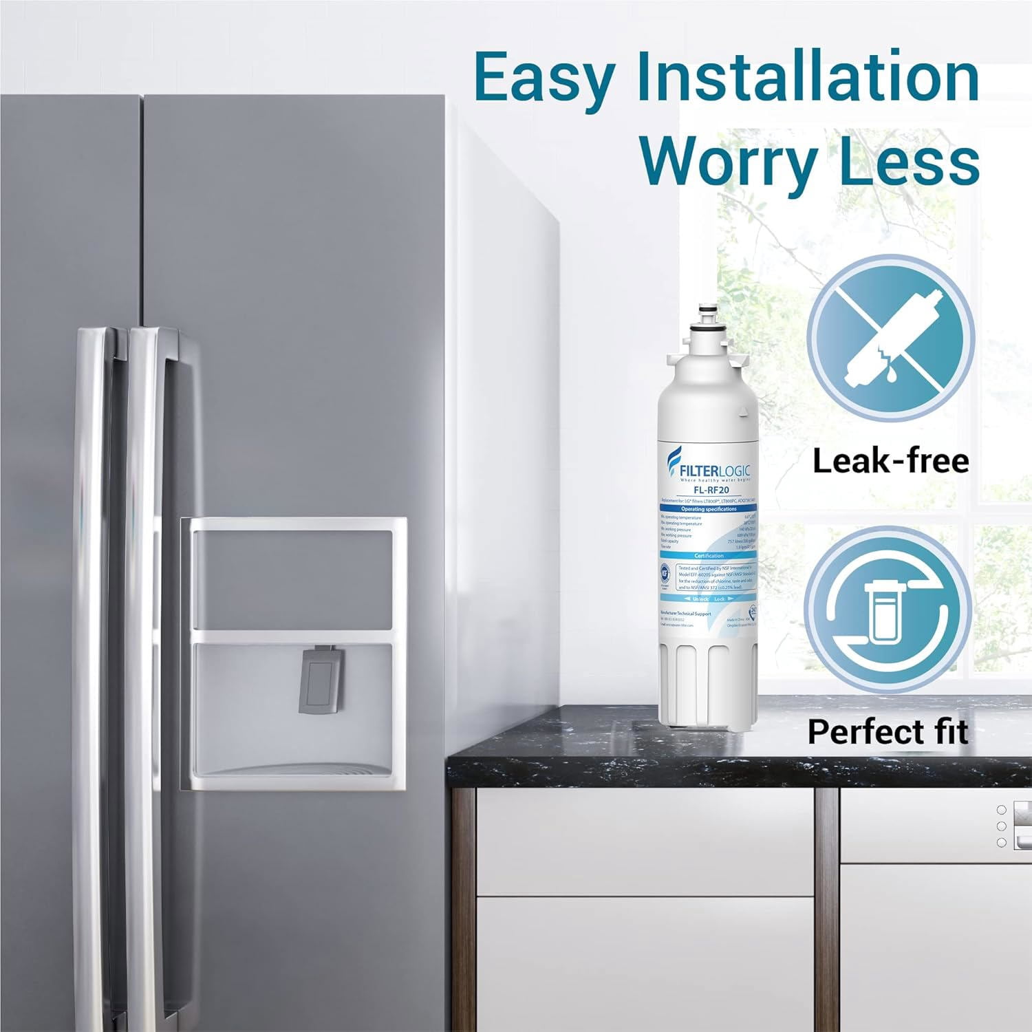 FilterLogic Refrigerator Water Filter Replacement for LG LT800P, ADQ736134 (2 Pack) oh45j