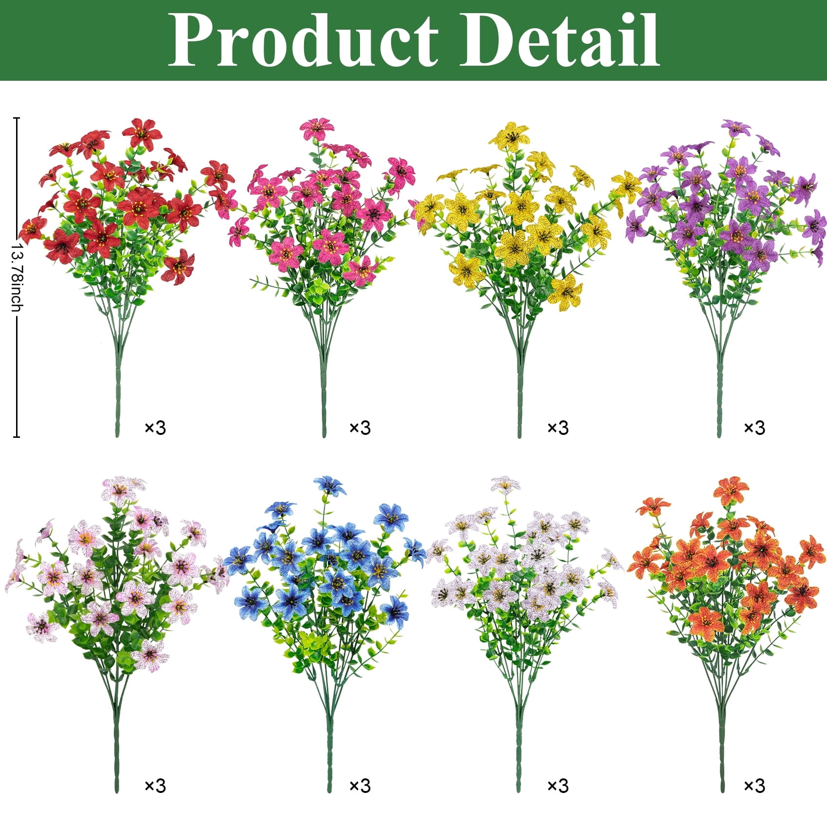 AcerichFad Artificial Silk Flowers for Outdoor Decor, UV-Resistant Faux Plants for Garden and Patio (Multicolor, 24 Bundles, 13.8 in) y9mgd
