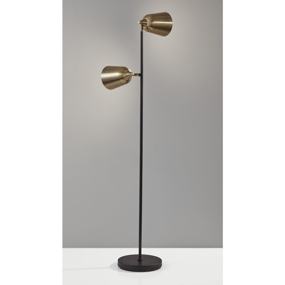 Adesso Malcolm Adjustable Floor Lamp with Dual Shades (Antique Brass and Matte Black, 57.5 in) fjifp