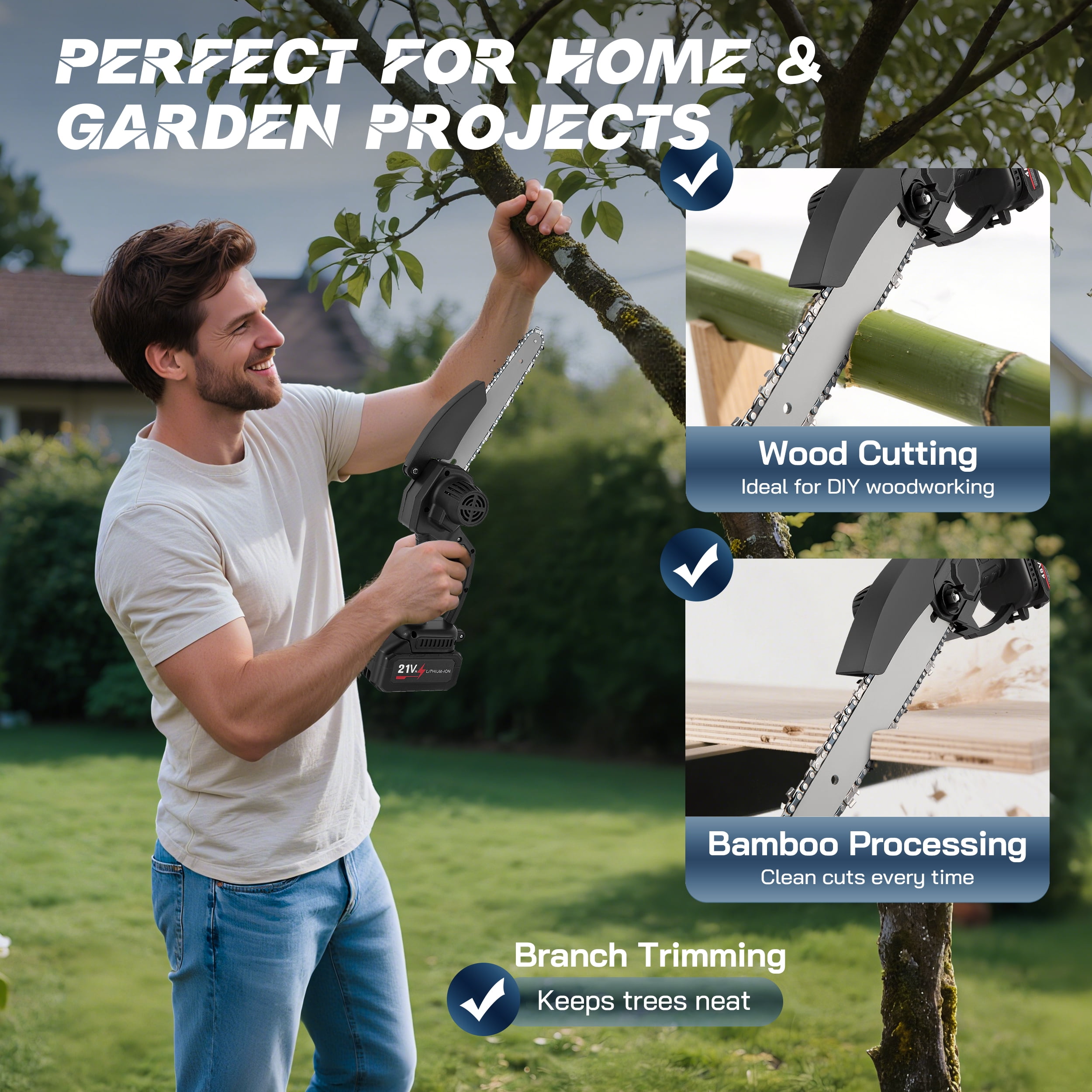 RELOIVE 8-Inch Cordless Mini Chainsaw, Electric Handheld Wood Pruning Tool with 2 Batteries and 4 Chains (8 in) a442h