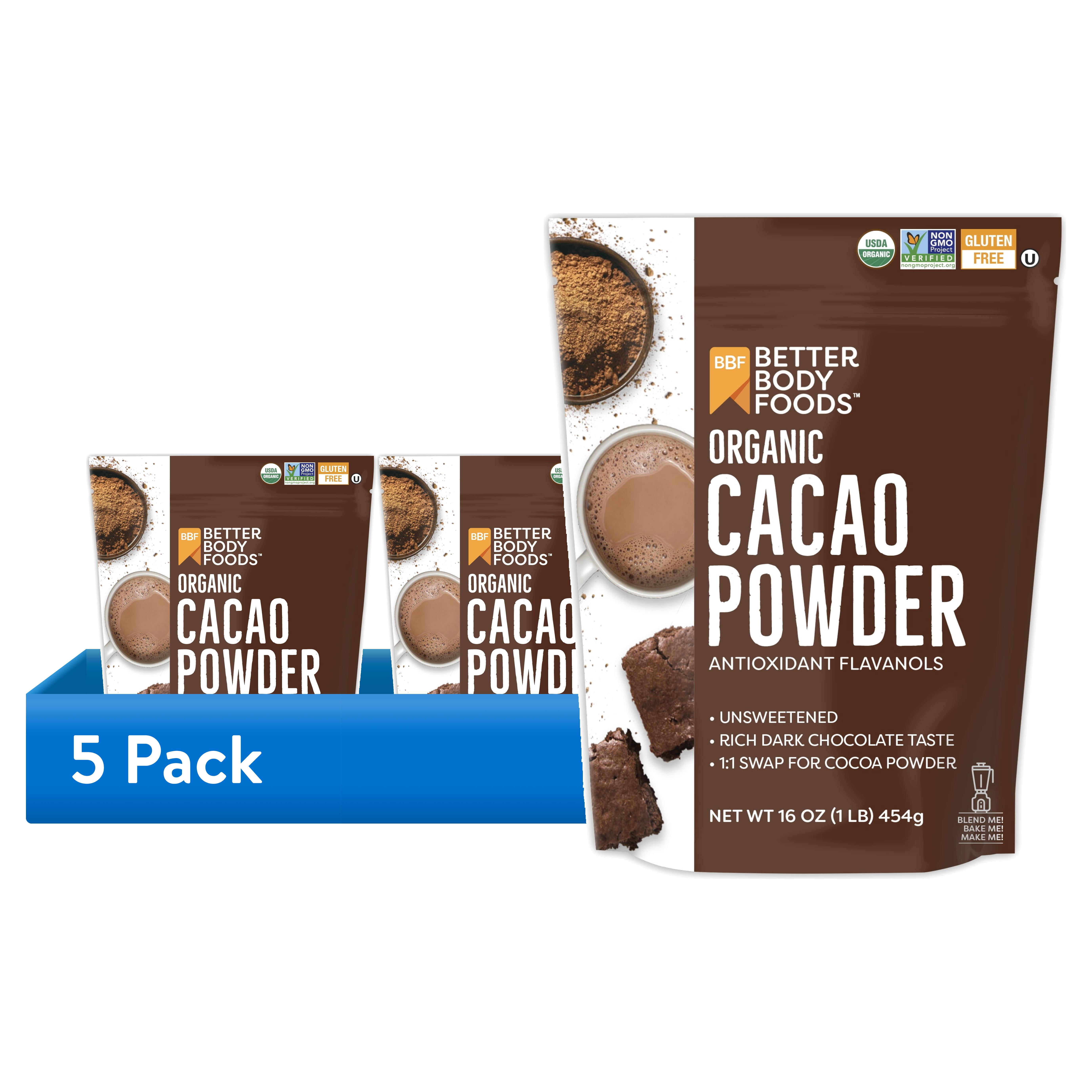 BetterBody Foods Organic Cacao Powder, Gluten-Free Baking and Smoothie Ingredient (5 Pack, 16 oz) m6iml