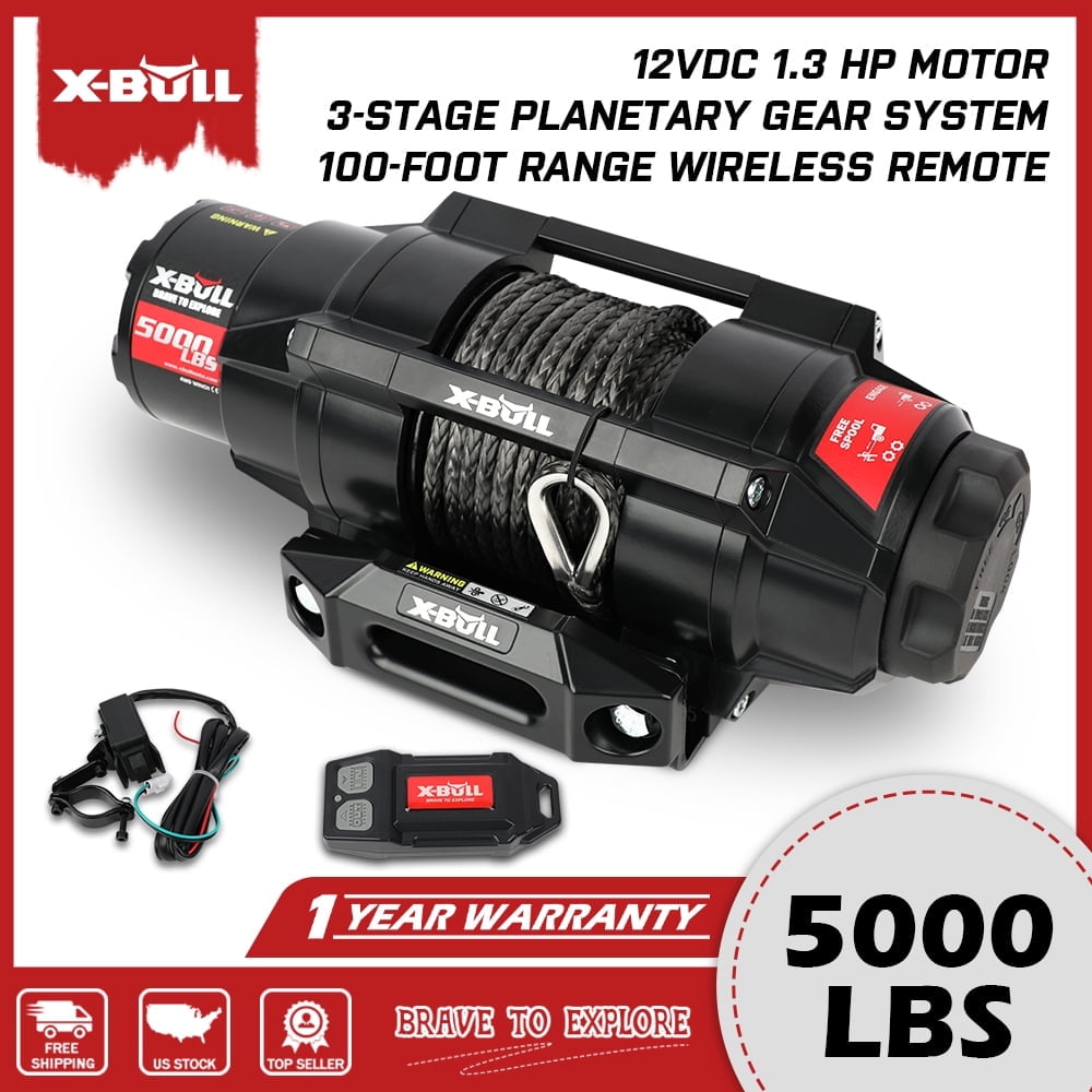 X-BULL 12V Electric Winch with Synthetic Rope and Wireless Remote (5000 lb) ji00b