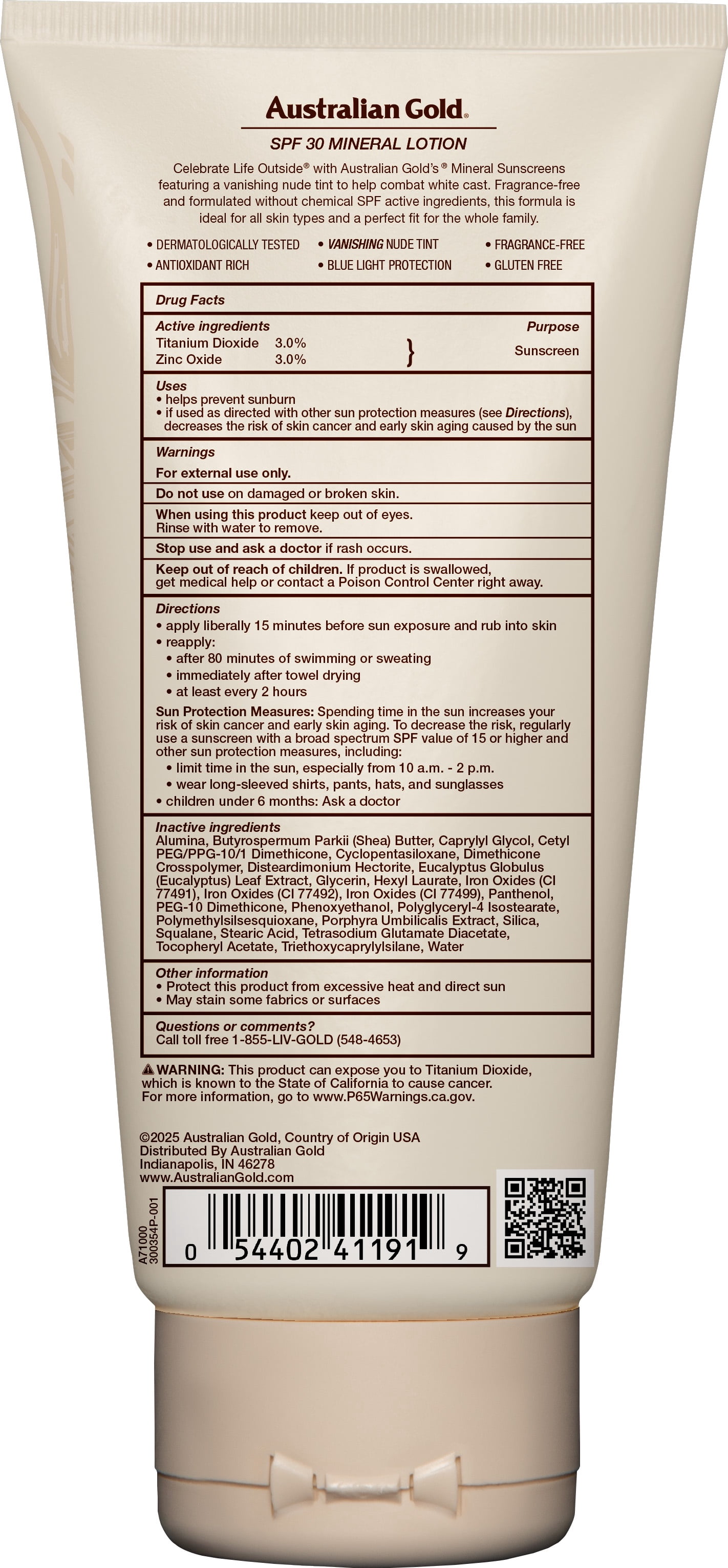 Australian Gold Hypoallergenic Mineral Sunscreen Lotion, SPF 50 Broad Spectrum Protection (Fragrance Free, 5 oz) 0c1ml