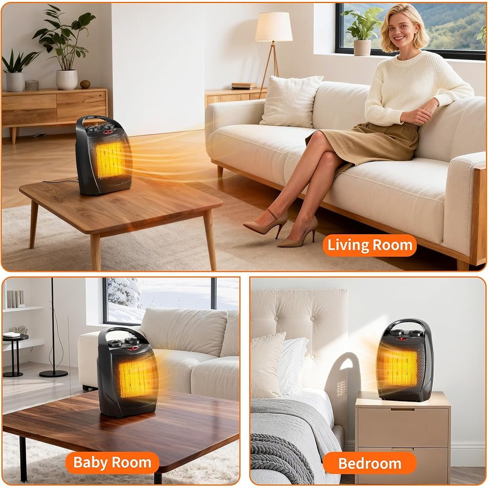 Eastvita Electric Space Heater, Ceramic Desk Heater & Fan with Thermostat (Black, 2.2 lb) y4m06
