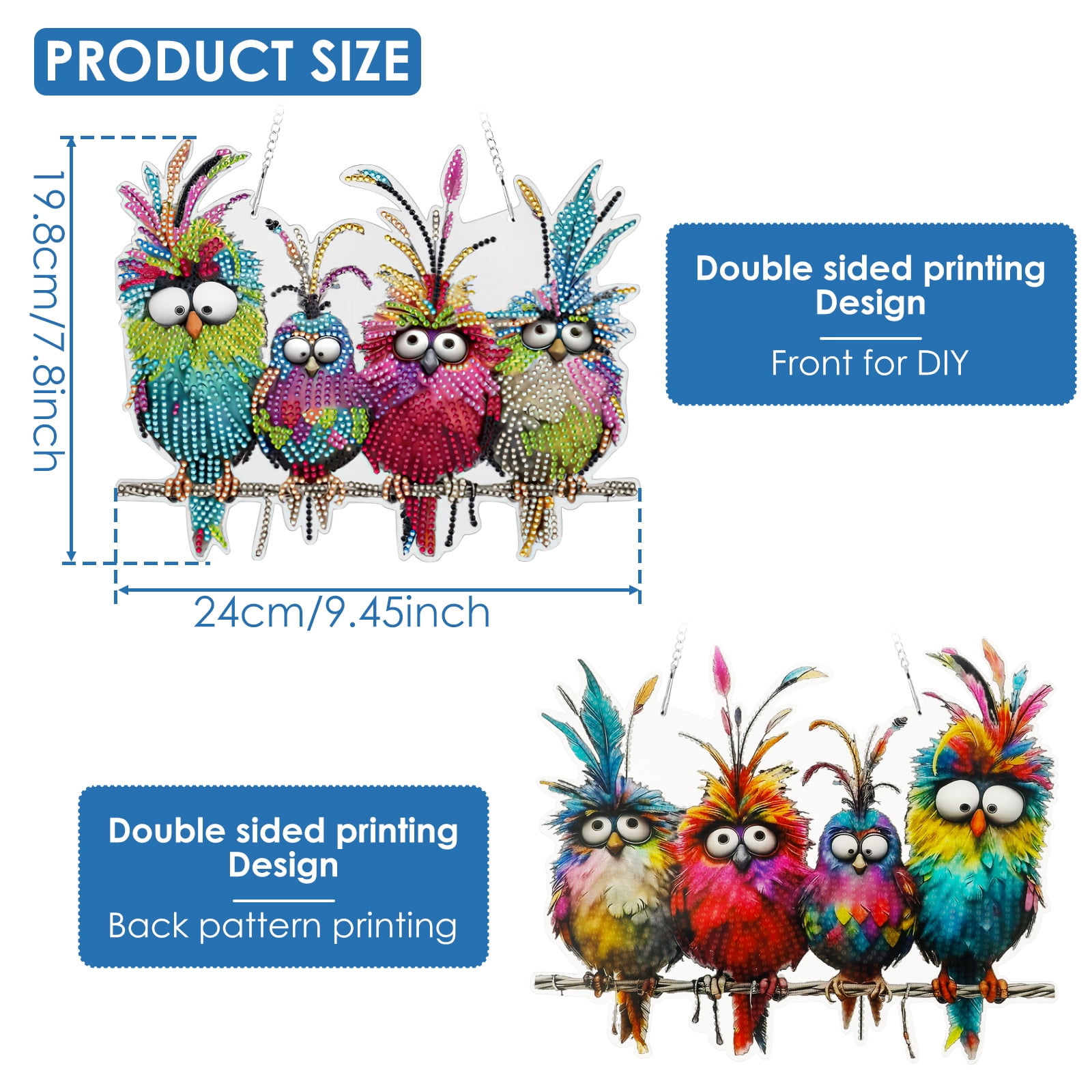 Wekvgz 5D Diamond Painting Ornament Kit, Double Sided Bird Craft Set for Home Decor (Multicolor, 1 Pack) qi3bw