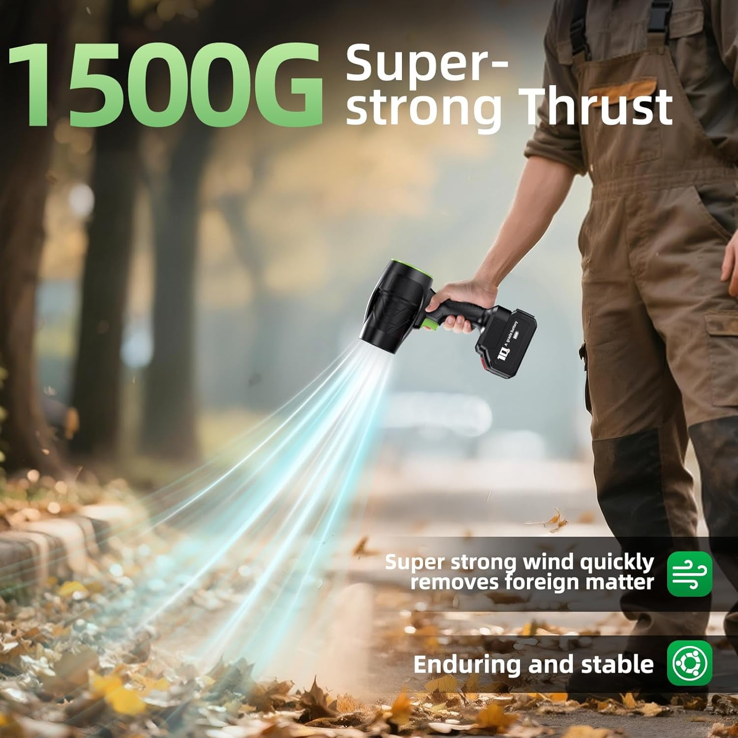 VONGEM Electric Cordless Leaf Blower, High-Velocity Handheld Air Sweeper for Lawn and Patio Maintenance (2 Batteries, 11 in) 004sl