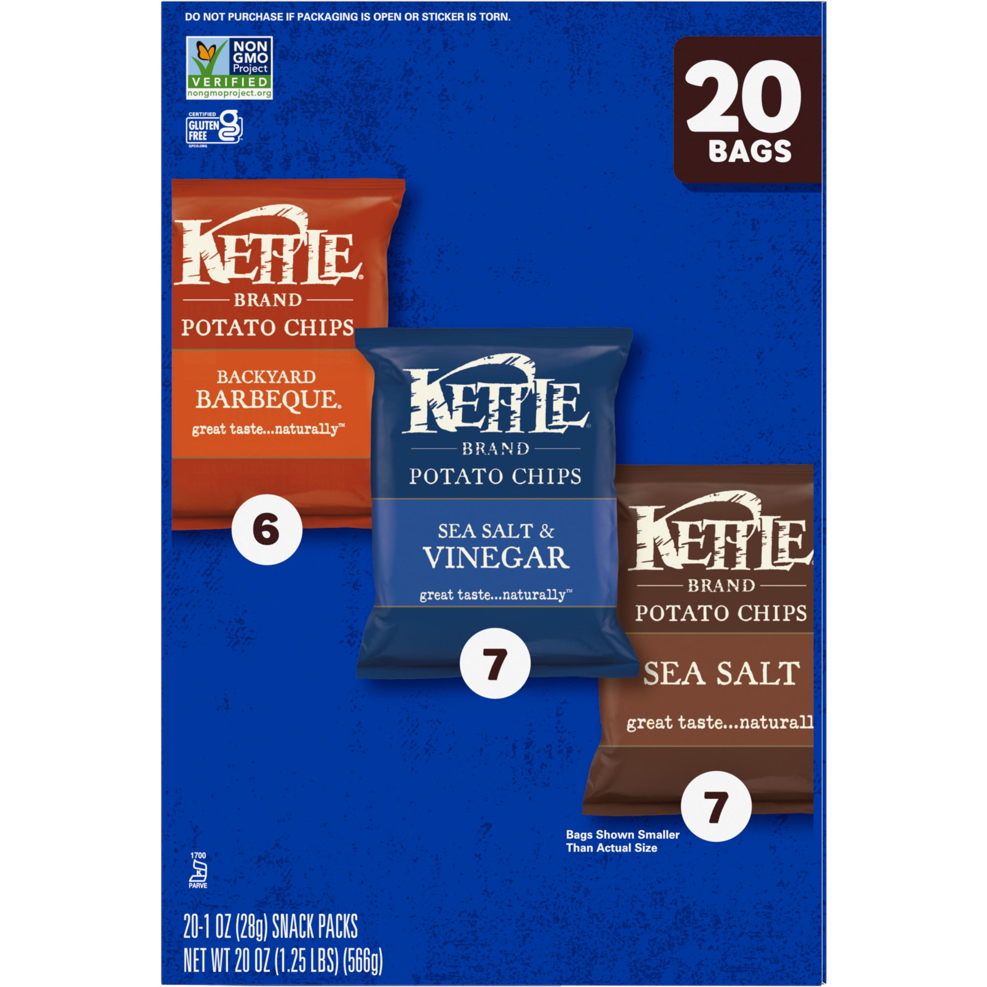 Kettle Brand Potato Chips Variety Pack, Kettle-Cooked Crunchy Snack Bags (20 Count, 1 oz Each) eb0i1