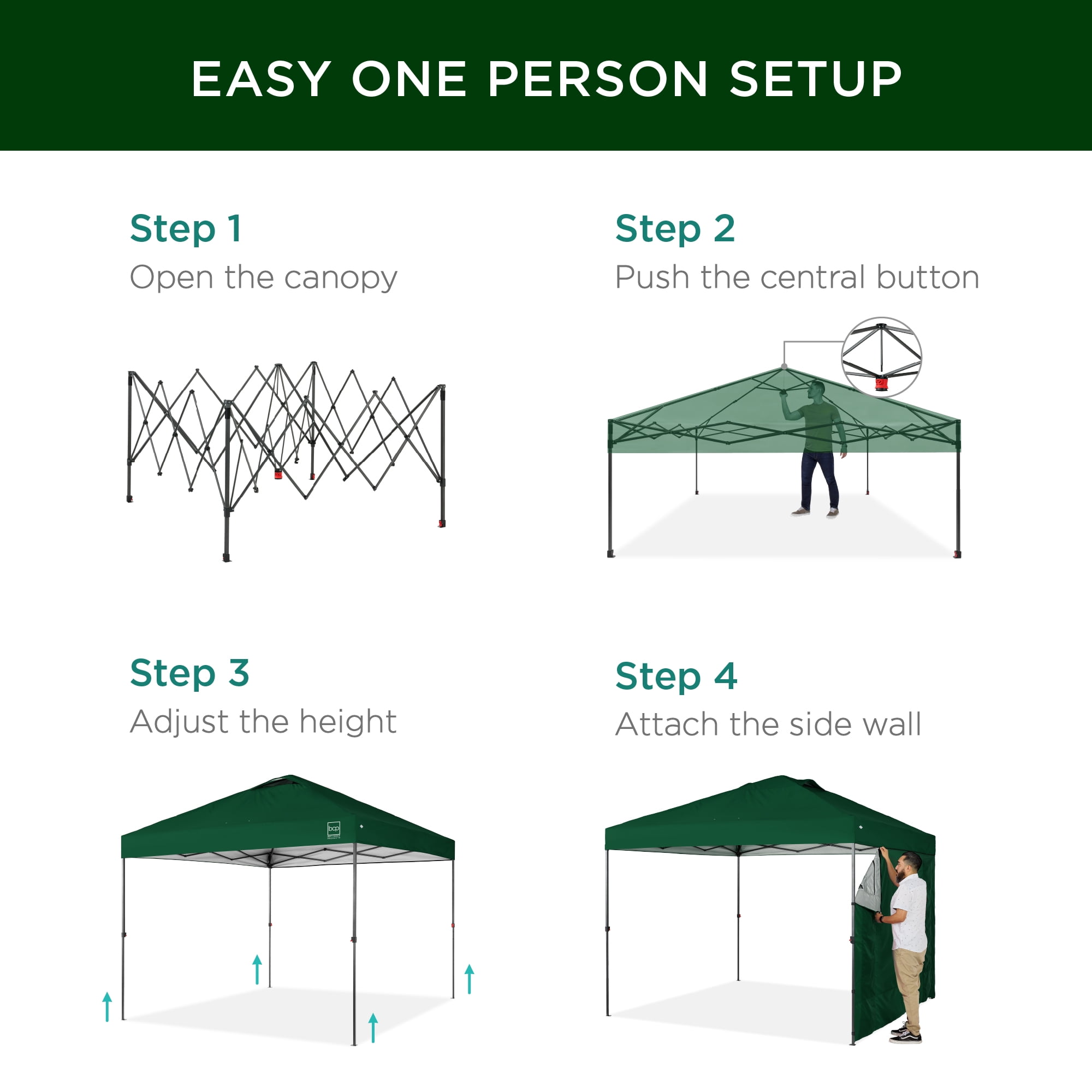 Best Choice Products Pop Up Canopy Tent with Side Wall and Carrying Case (Forest Green, 10 ft x 10 ft) 6s8de