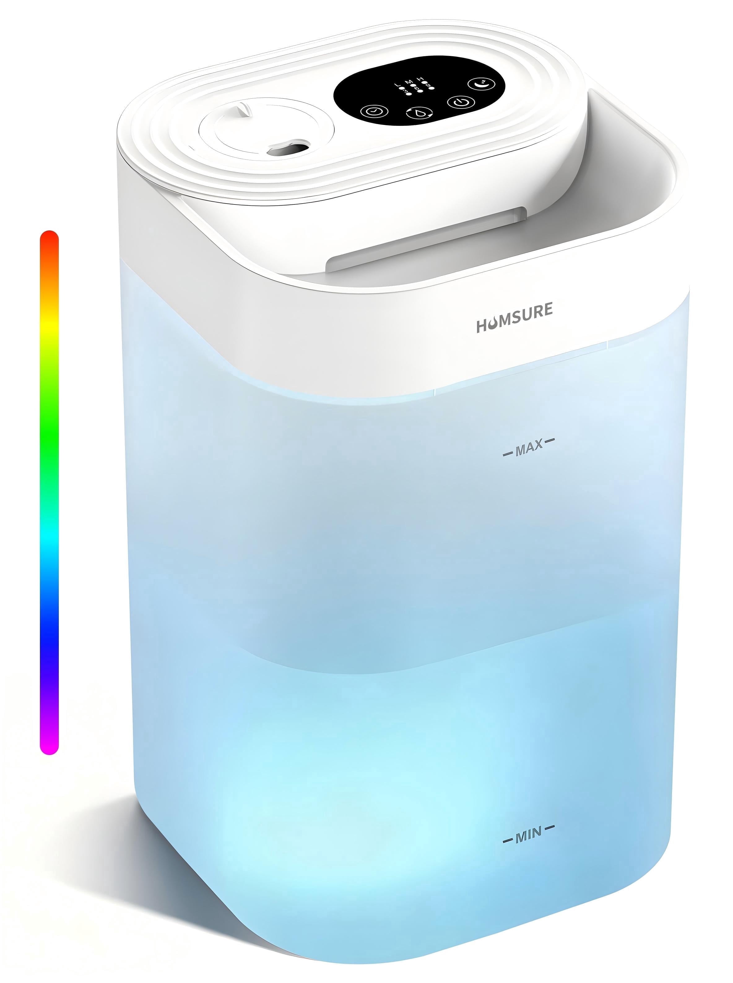 HUMSURE Ultrasonic Cool Mist Humidifier for Bedroom and Plants, Silent Operation with Essential Oil Tray and 7-Color LED Light (White, 1.19 gal) fsspf
