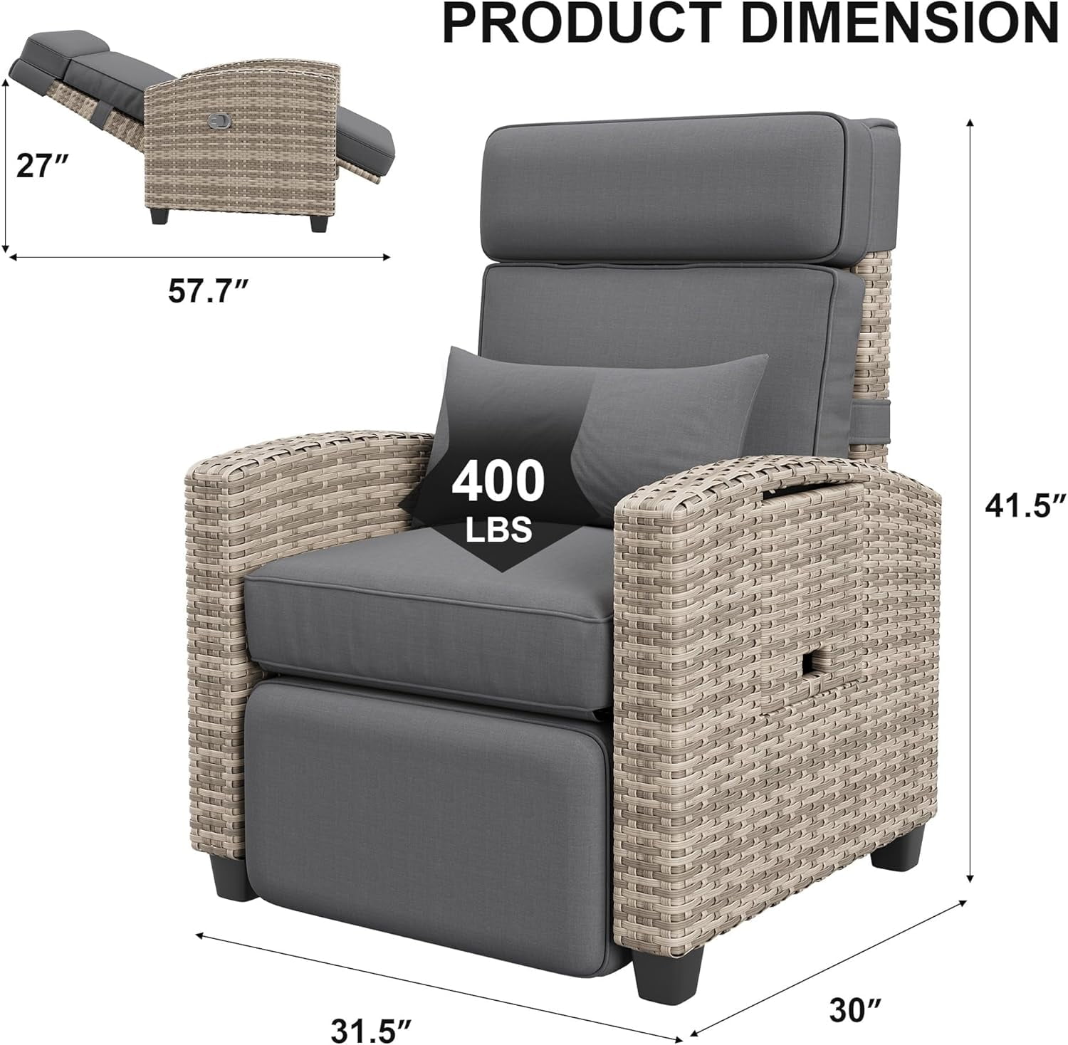 Homhougo Outdoor Rattan Recliner Chair Set (2-Piece, Grey, Adjustable 150° Lay Flat Lounge with Side Table) l8vku