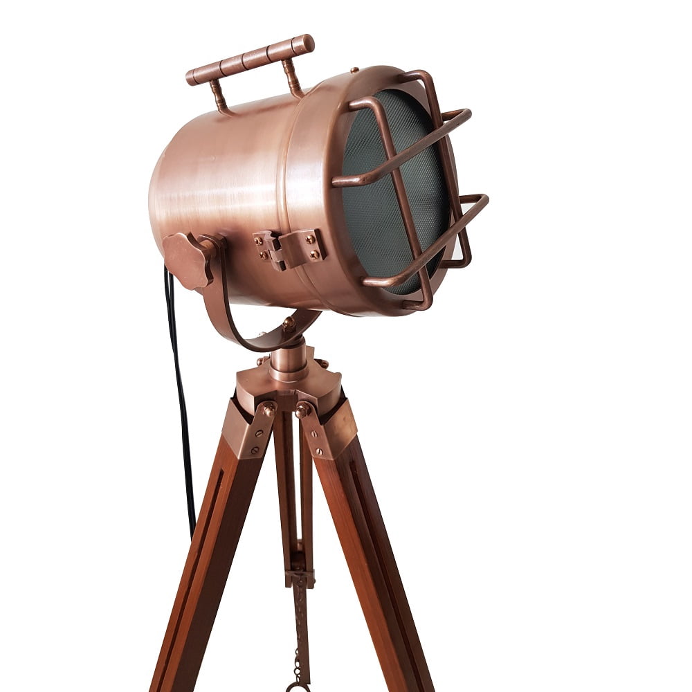 Collectiblesbuy Vintage Searchlight Floor Lamp Studio Spotlight with Wooden Tripod Stand (Antique Copper, 40 in) apxdh