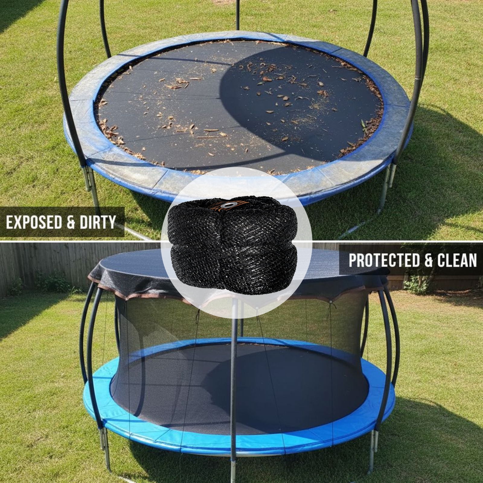 Bangcool 14 ft Round Trampoline Sun Shade Cover, UV-Resistant Mesh Canopy, Weather-Proof Protective Netting (Black, 14 ft) lonfg