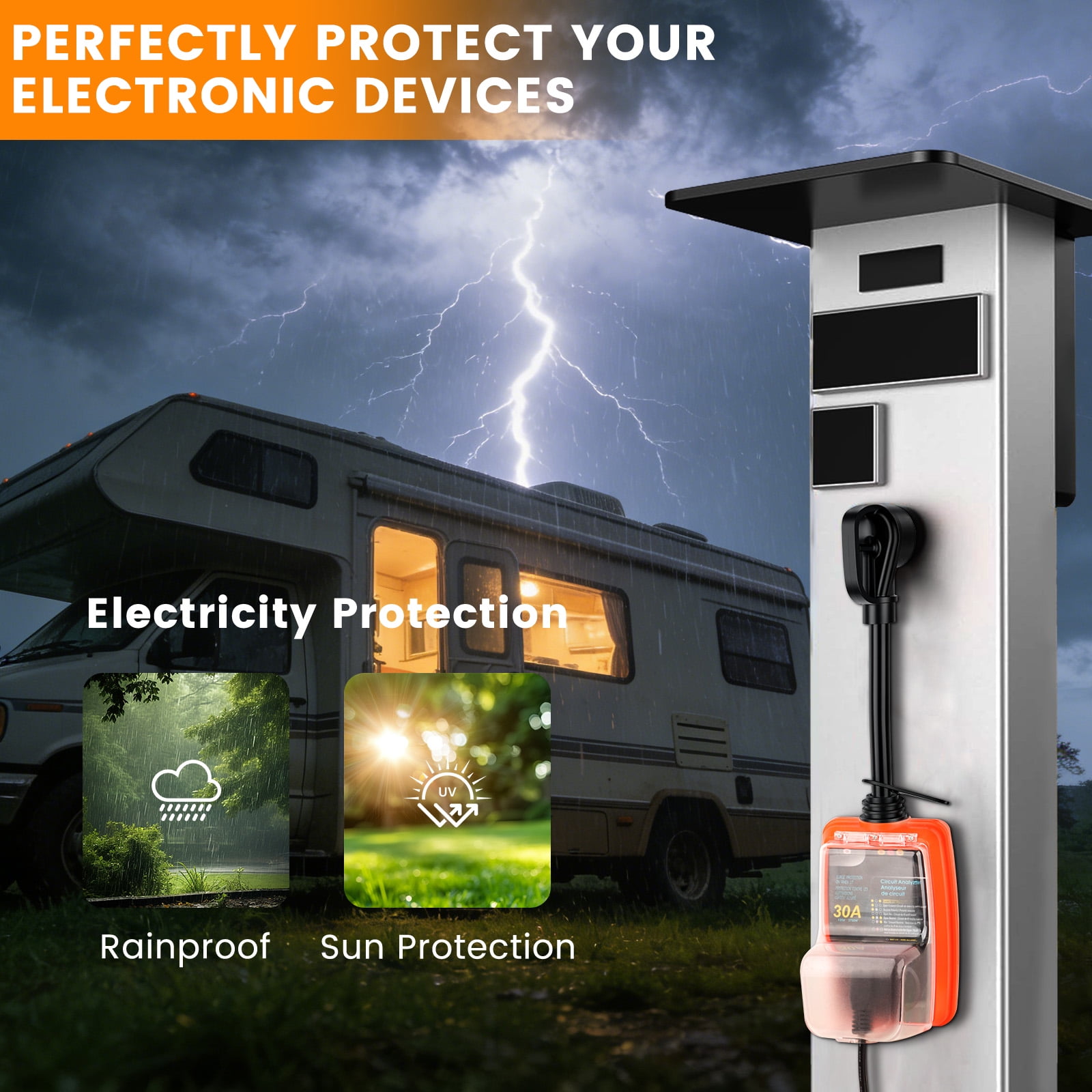 Aiqeek RV Surge Protector 30 Amp with Circuit Analyzer and Weatherproof Cover (30 Amp) ly5ro