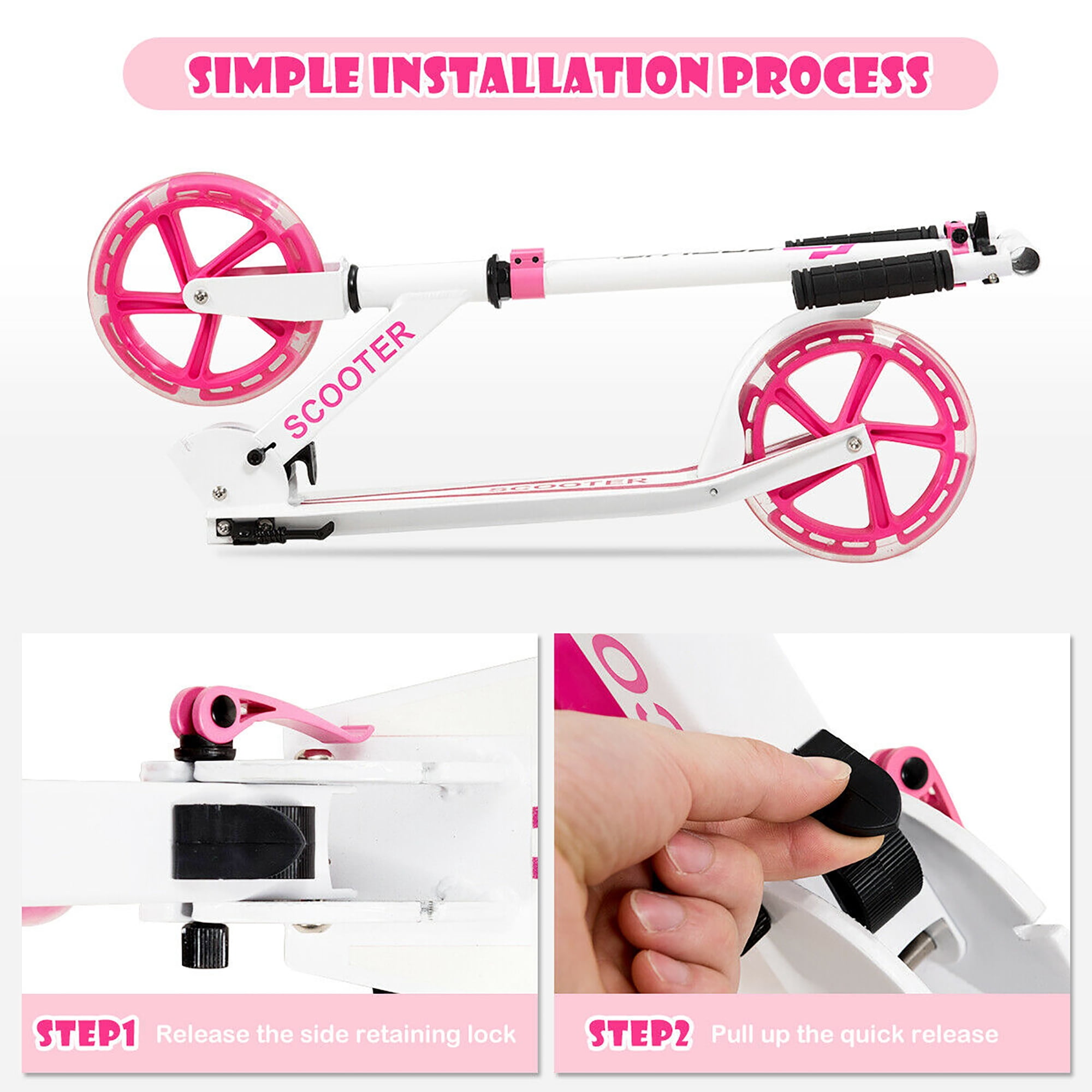 Costway Folding Kick Scooter with LED Light-Up Wheels (Pink, 8.5 lb) ayp7d