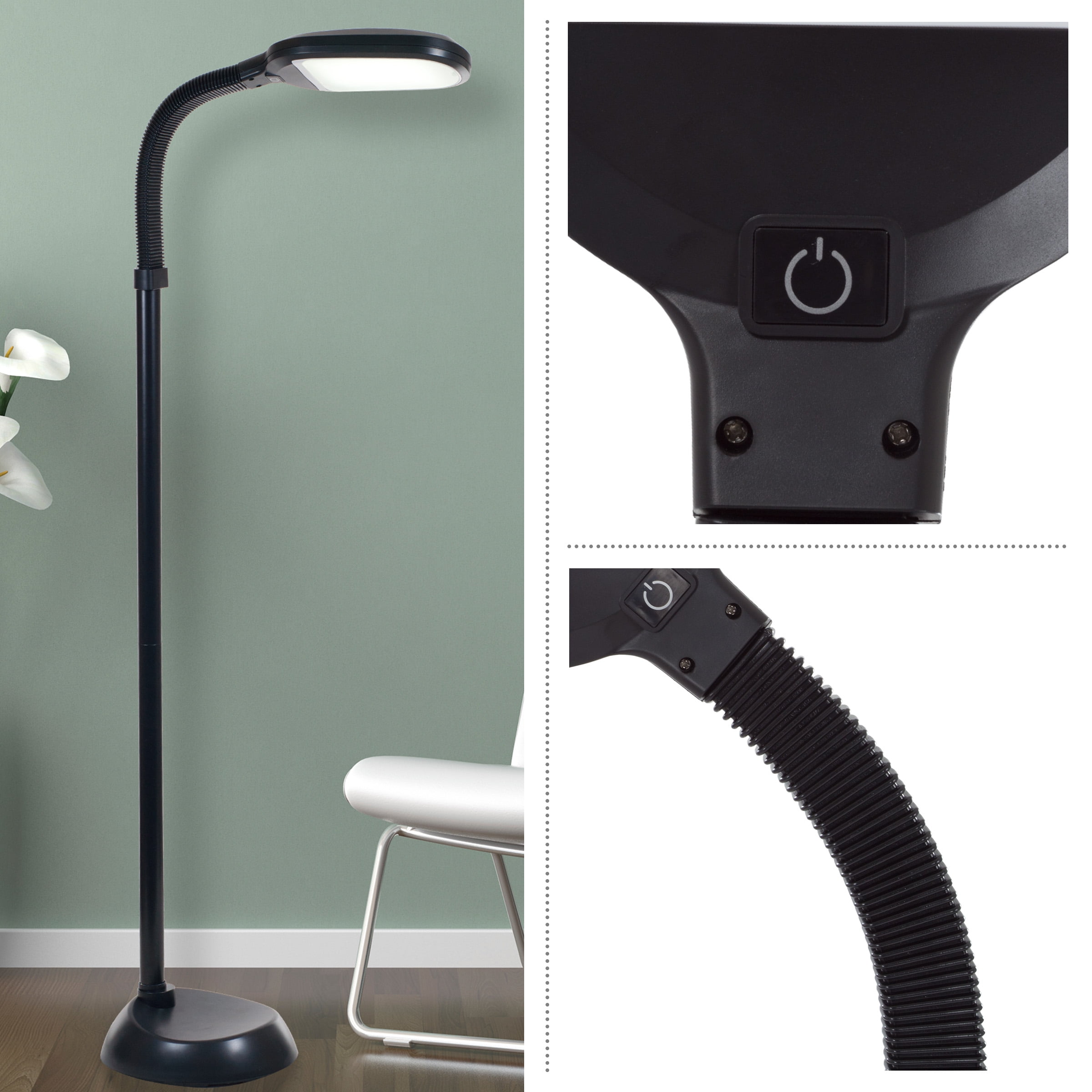 Somerset Home Natural Sunlight LED Floor Lamp, Dimmable Gooseneck Task Light (Black, 62.5 in) d4mee