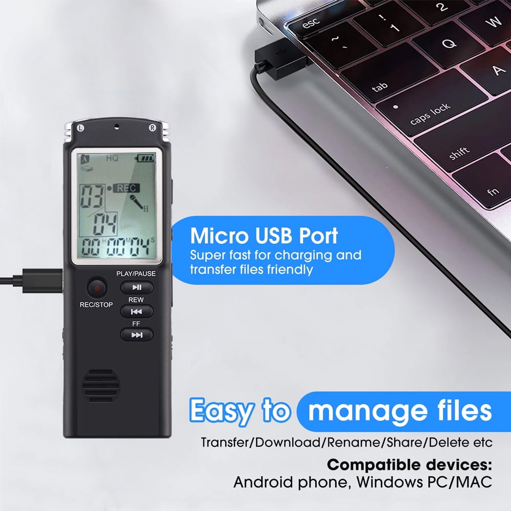 RONY Digital Voice Recorder, Portable Voice Activated Recording Device with Noise Reduction and MP3 Player (Black, 1 Pack) 8ymke