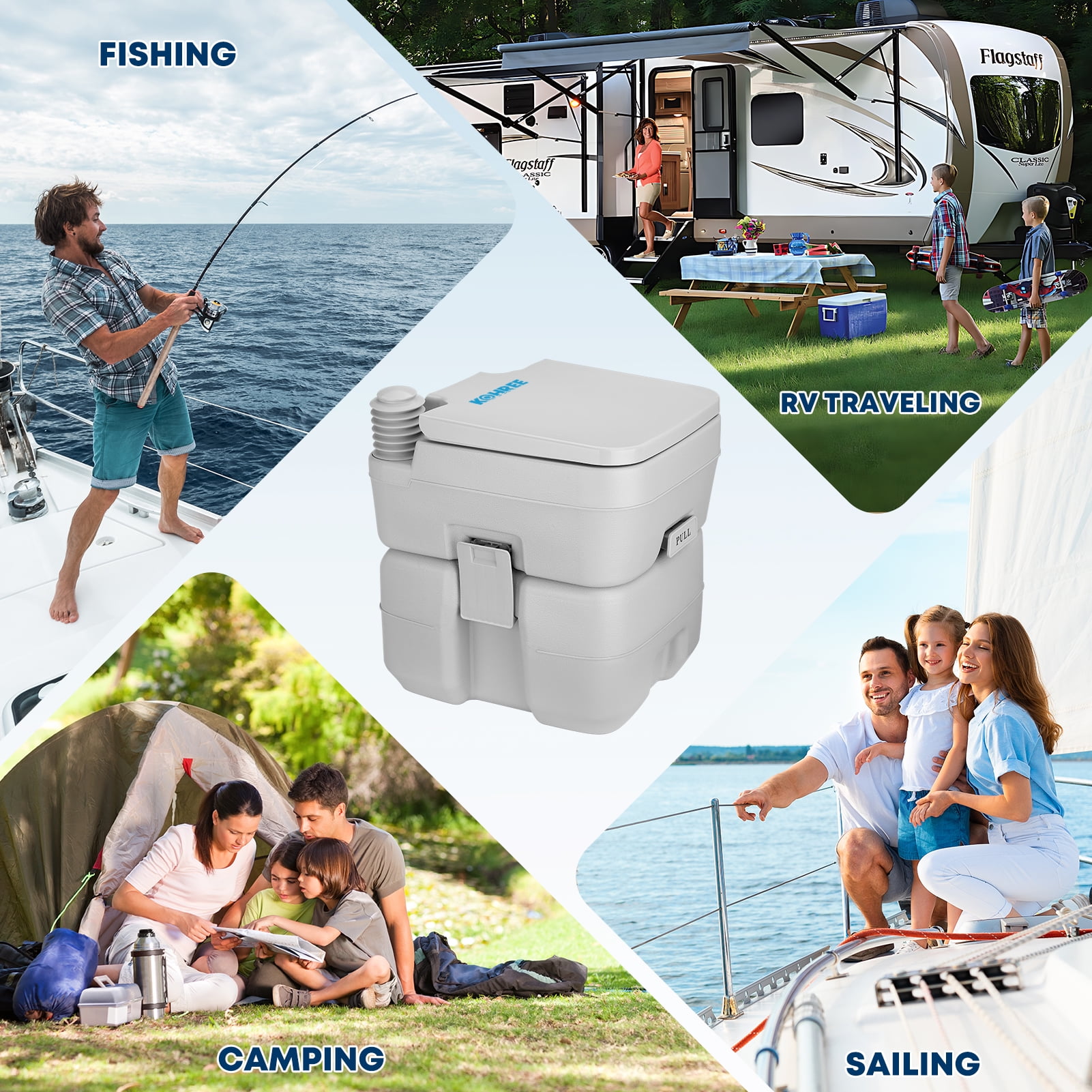 Kohree Portable Travel Toilet for Camping and RV (Grey, 5.3 Gallon) z2afx