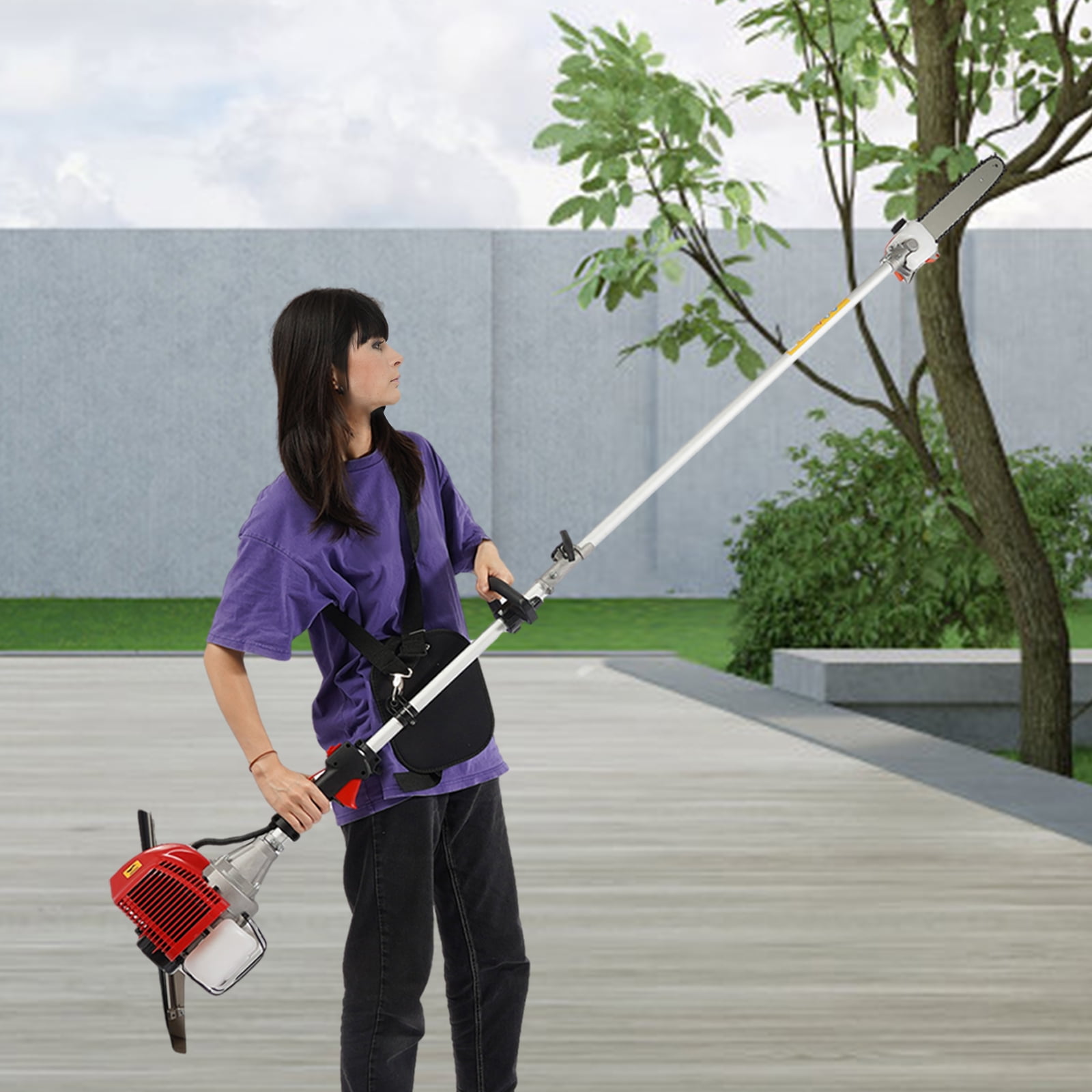 CNCEST Gas Powered 2-Stroke Trimmer Saw, Retractable Long Pole Tree Branch Pruner (Red, 12 in) kmyl1 - Image 3
