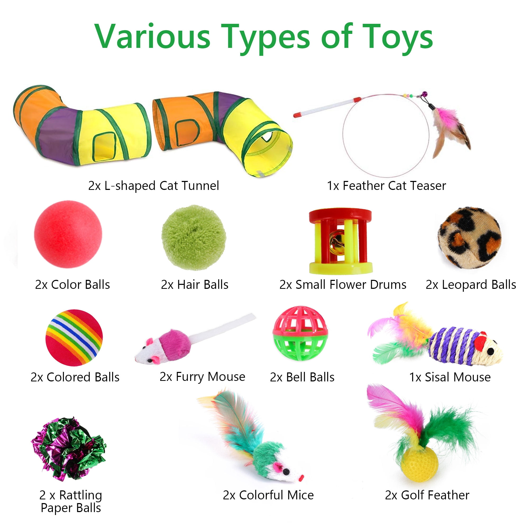 Semfri Interactive Cat Toy Set with L-Shaped Tunnel and Plush Accessories (22-Piece Set) a801x