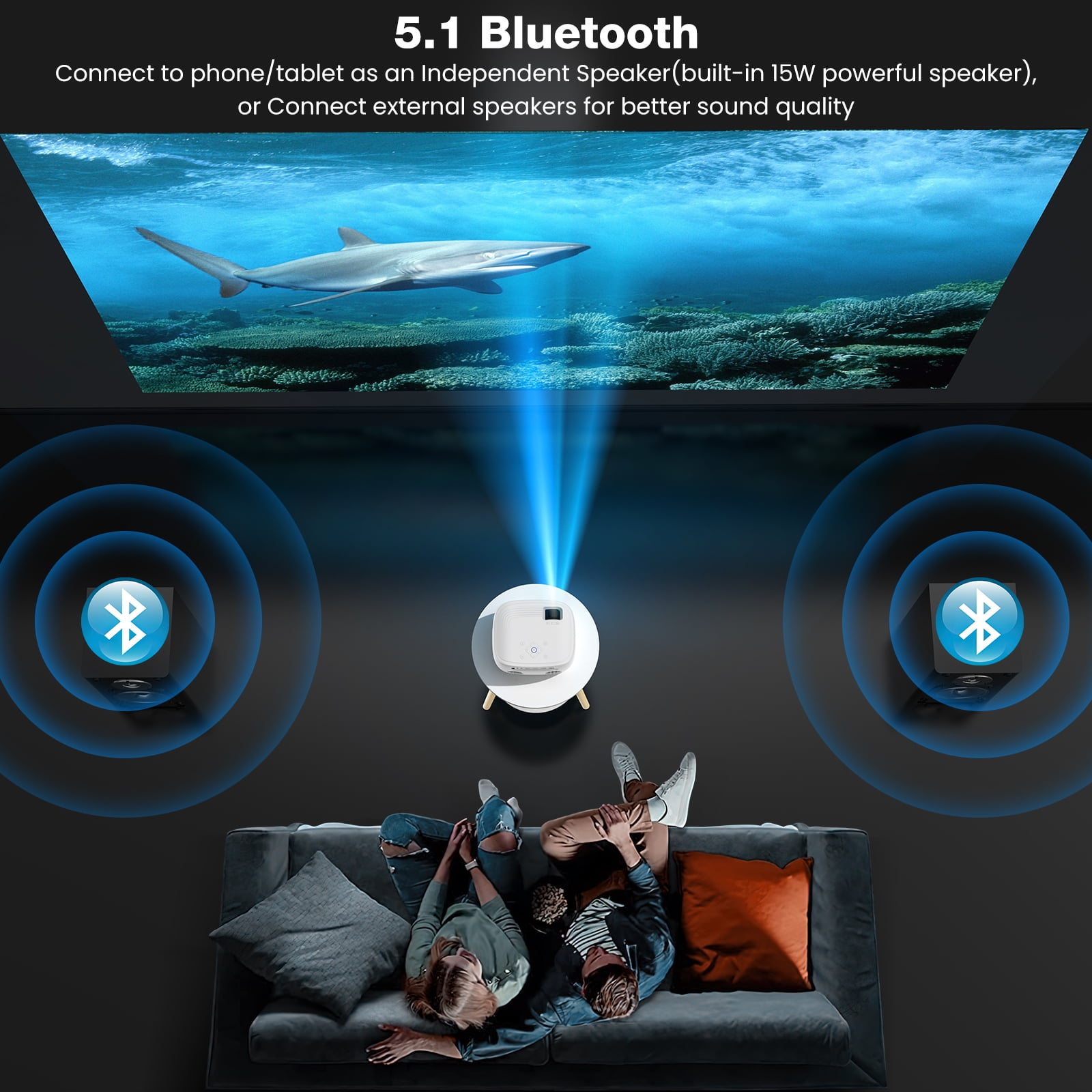AUOSHI Native 1080P Portable Projector with WiFi and Bluetooth (White, 200 in) pdyl3