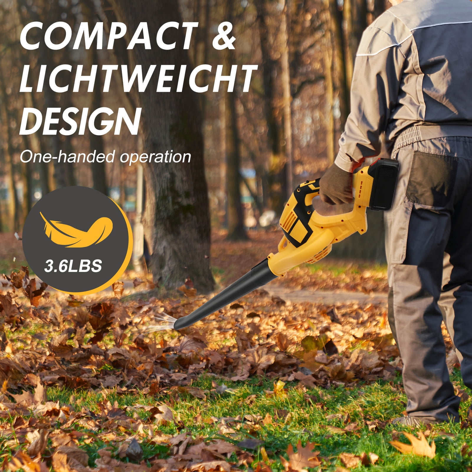 CATGOOD Cordless Leaf Blower, Electric Power Sweeper for Lawn Care and Patio (Yellow, 3.6 lb) 85lp0
