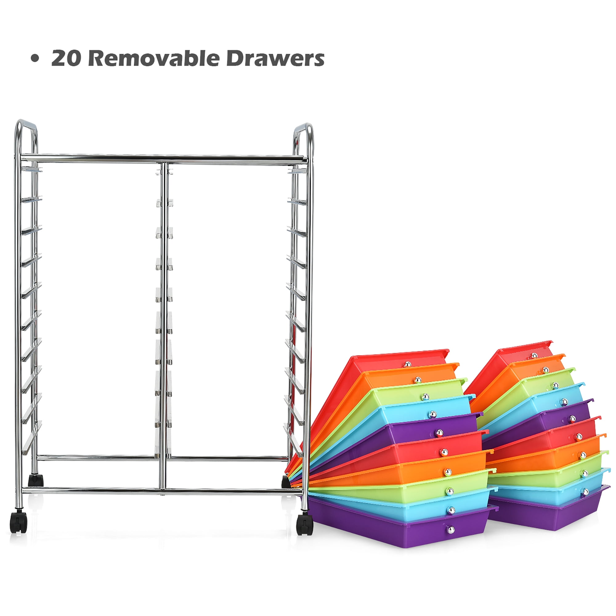 Costway 20 Drawer Rolling Storage Cart Organizer for Office Crafts and Tools (Multicolor, 20 Drawers) g1zft