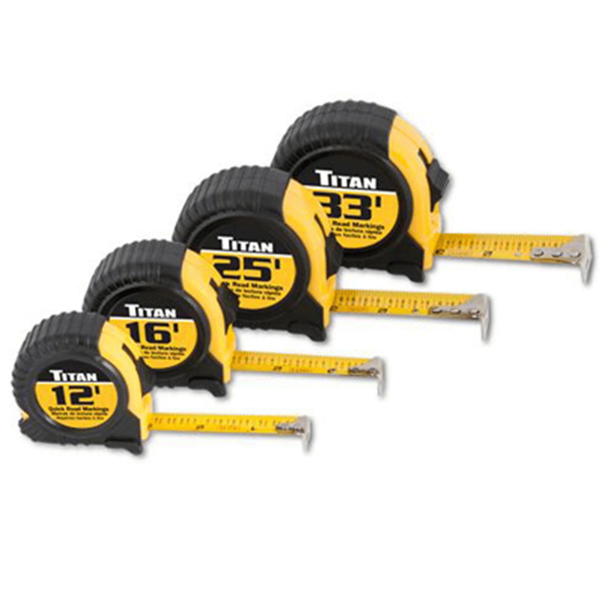 Titan Quick Read Cushion Grip Tape Measure Set (Black, 4 Piece) d8228
