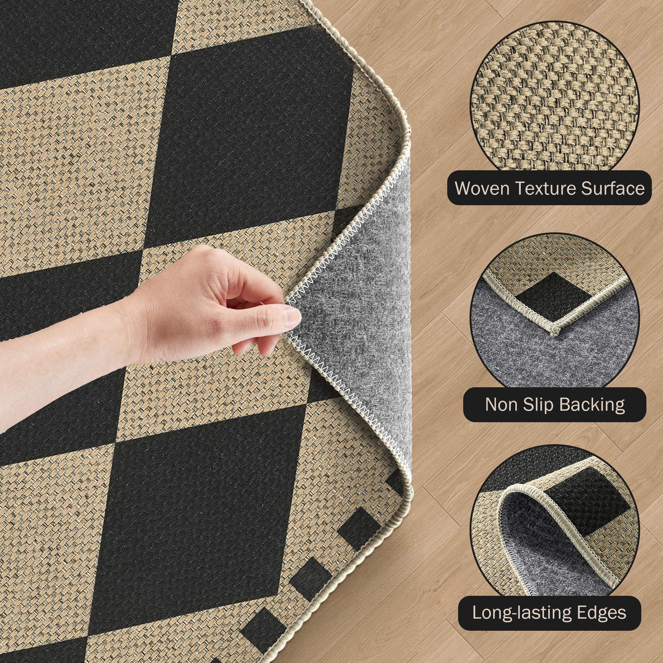UERMEI Checkered Geometric Area Rug, Non-Slip Washable Farmhouse Carpet for Living Room and Dining Room (Black, 5 ft x 7 ft) l34aq