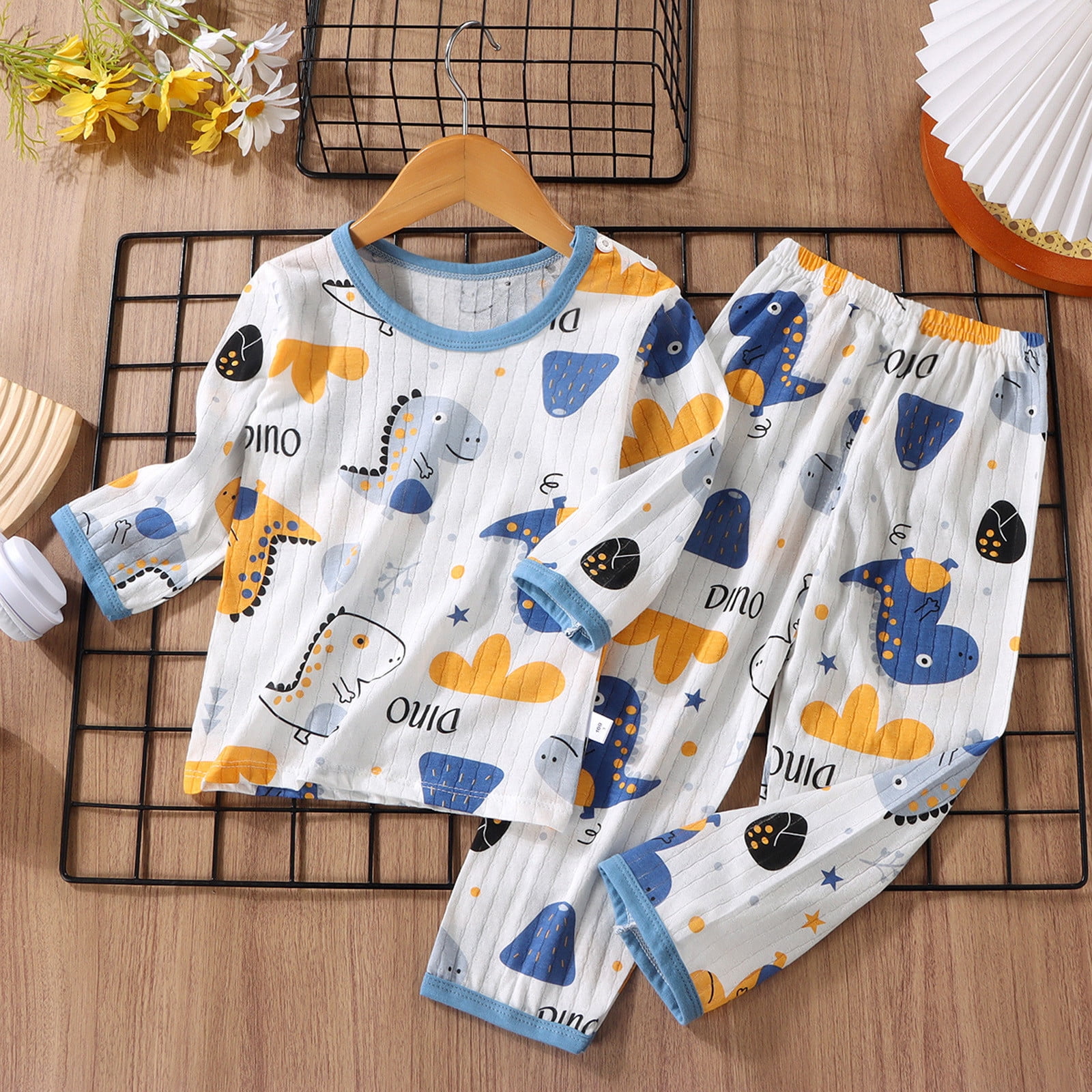 Vrotazzy Toddler Boys Long Sleeve Pajama Set Comfortable Sleepwear Outfit (Grey, 3-6 Months) irciu