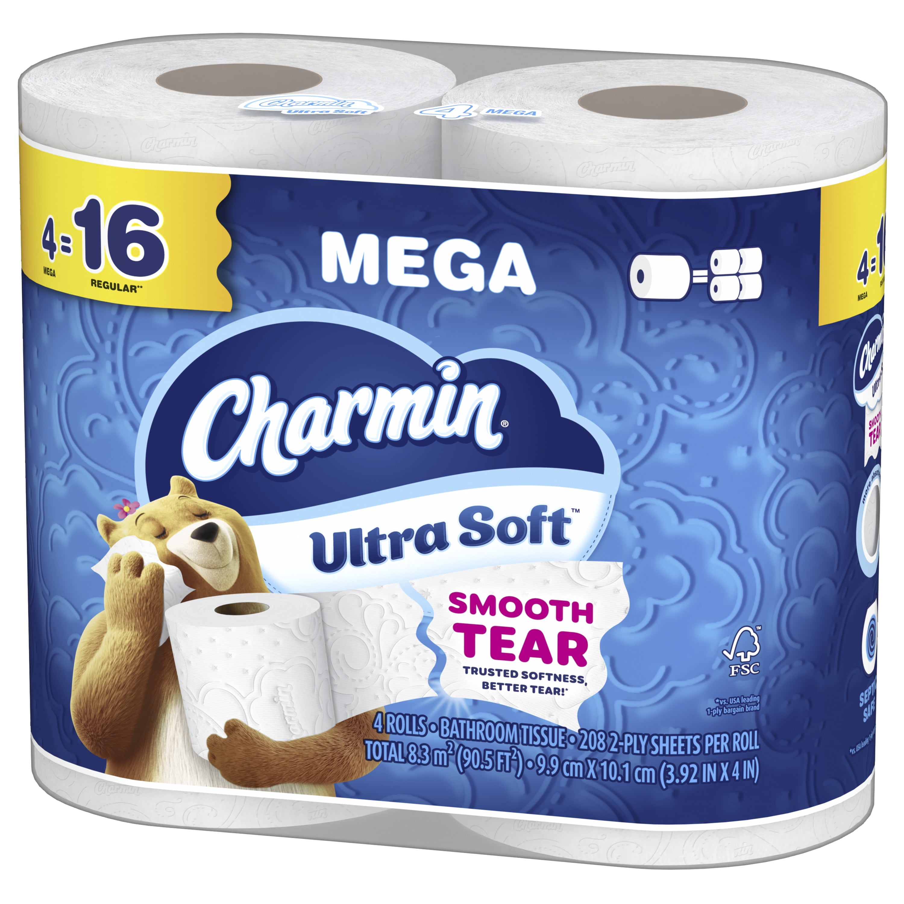 Charmin Ultra Soft Toilet Paper (White, 4 Mega Rolls) mtmhb