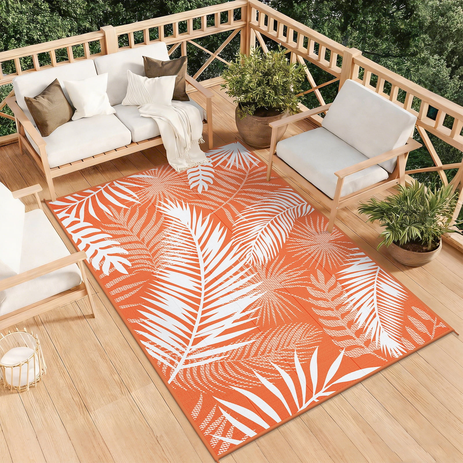 MeyJey Reversible Outdoor Area Rug, Waterproof Plastic Mat for RV Patio and Camping (Orange, 6 ft x 9 ft) 3xi4v