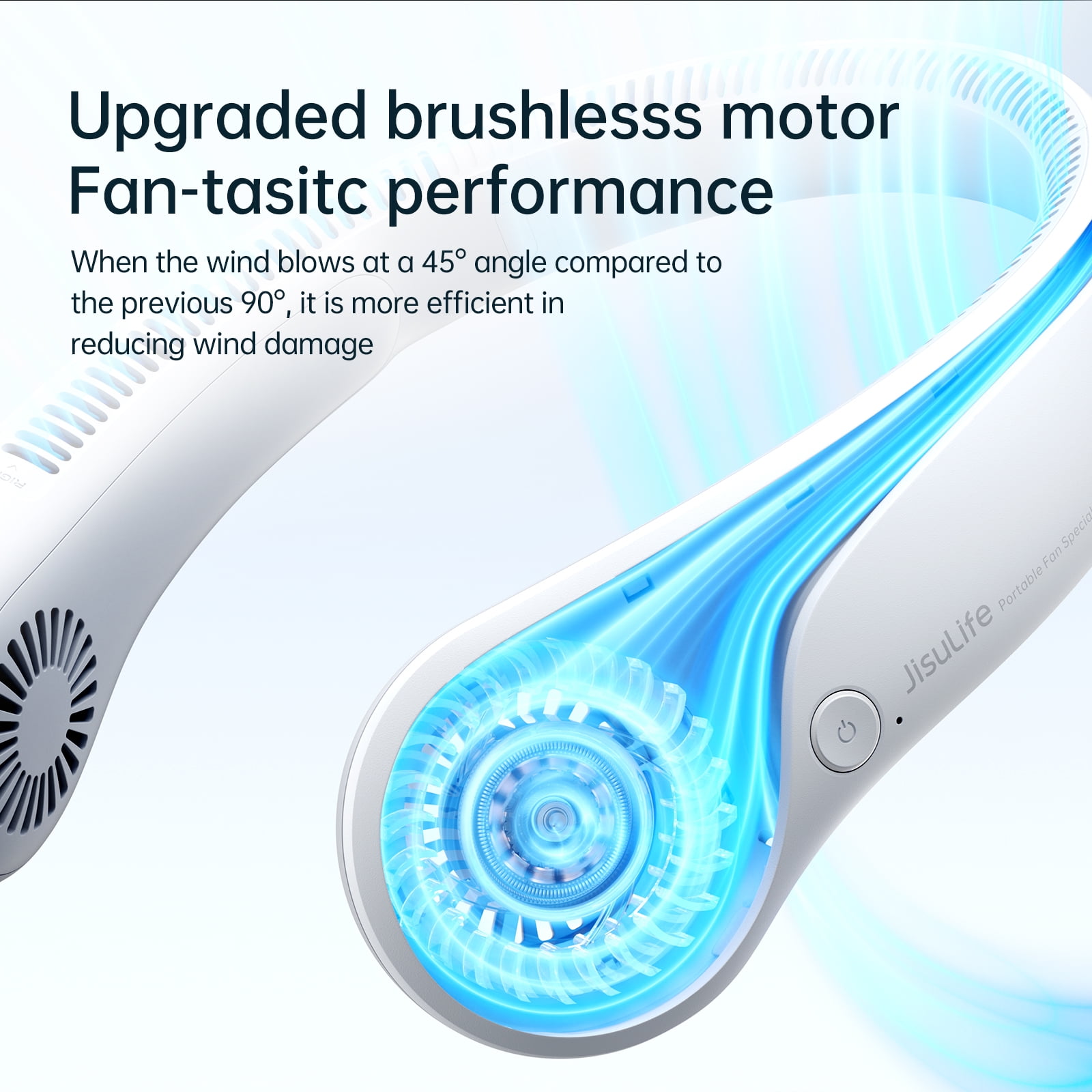 JISULIFE Portable Neck Fan, Rechargeable Wearable Cooling Fan, Bladeless Hands-Free Design, 5 Speeds, Lightweight (White, 9.1 oz) hhgfa