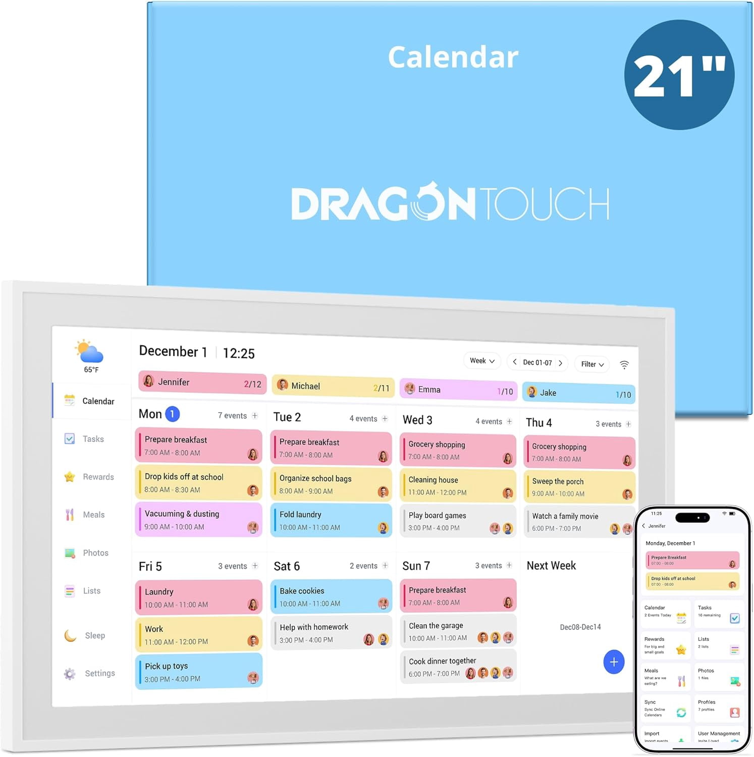 Dragon Touch 21.5 Inch Smart Digital Calendar and Family Planner with Chore Chart (White, 21.5 in) e8jpj
