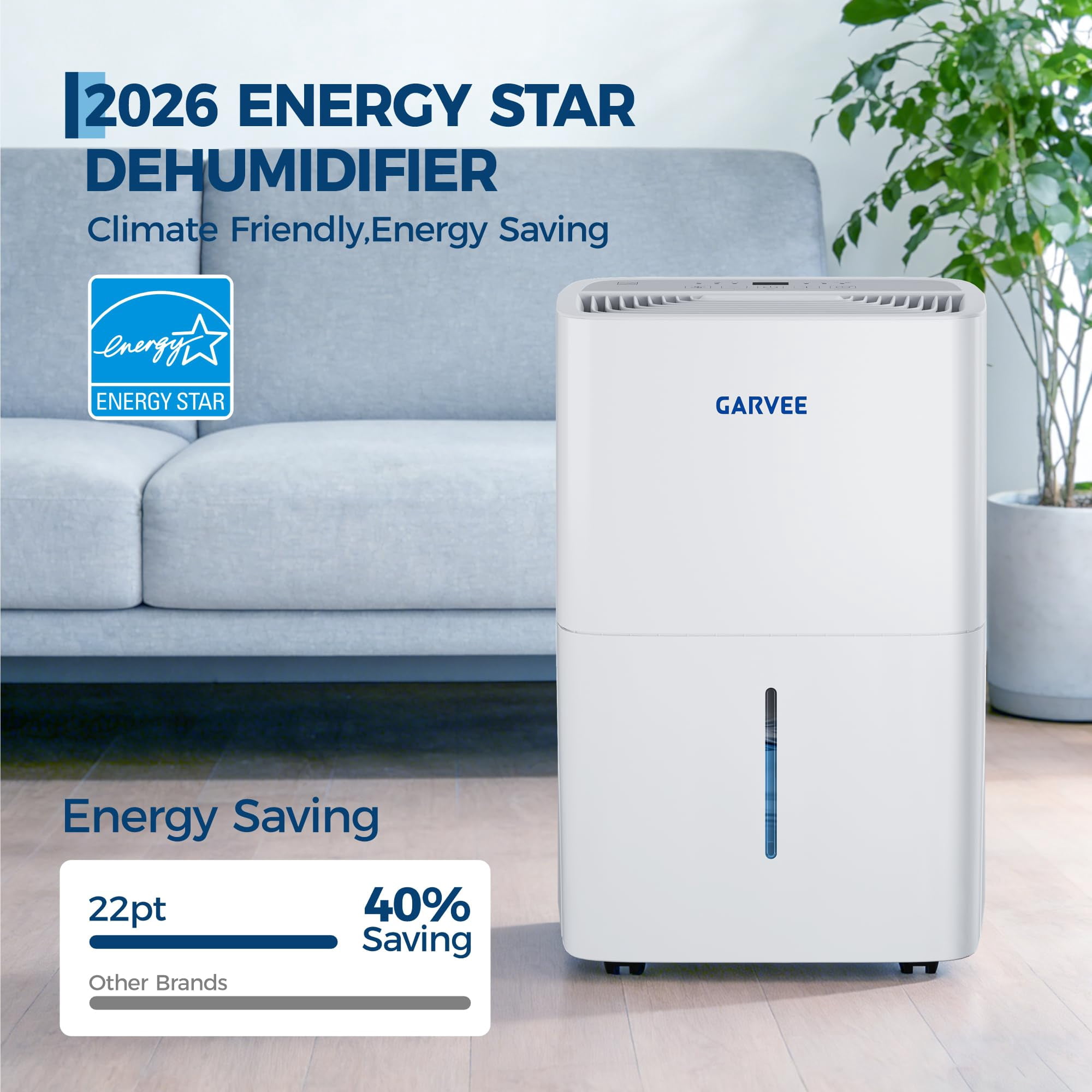 GarveeLife Dehumidifier for Basement and Home, Large Room Moisture Remover with Smart Control and Washable Filter (White, 35 Pint) 5bse0
